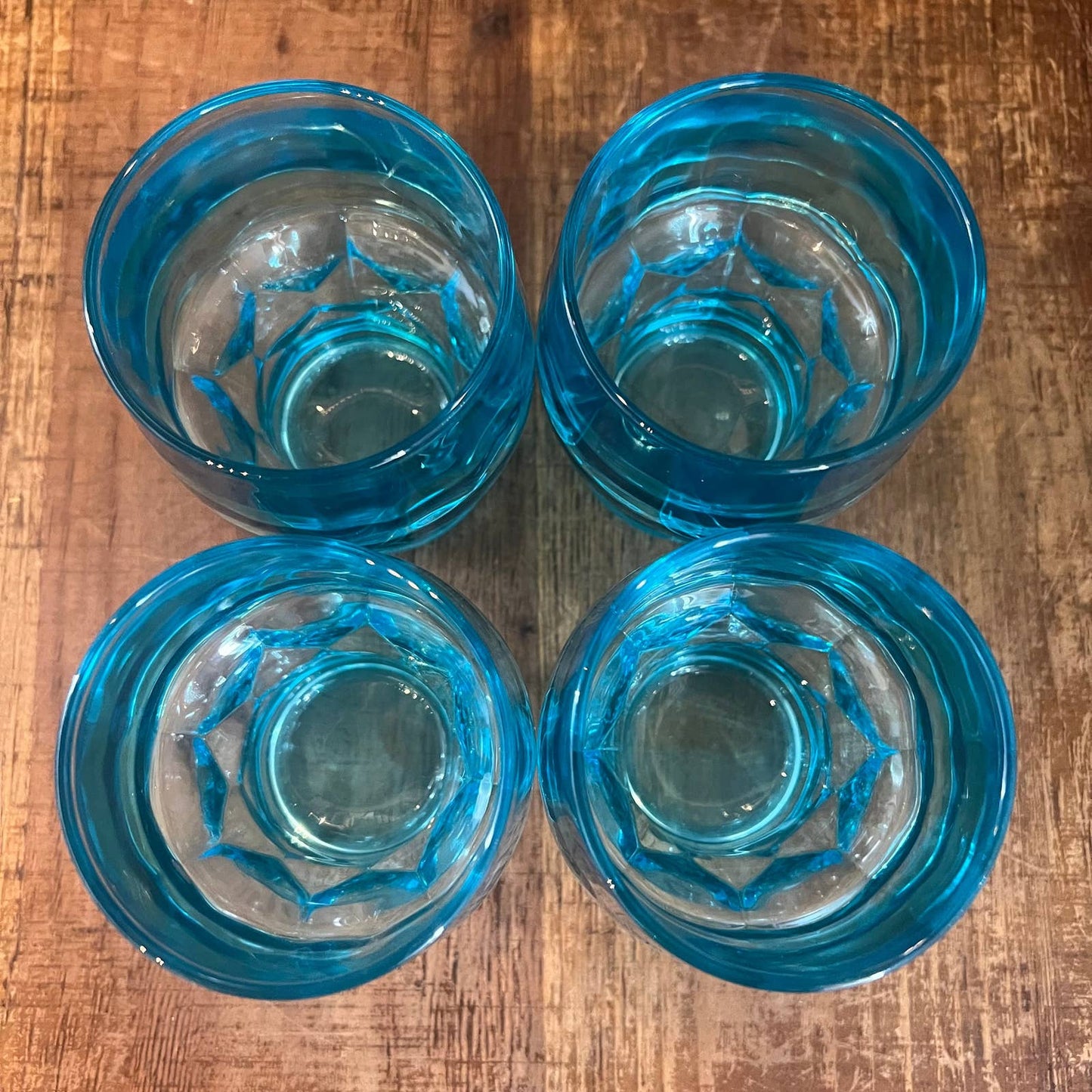Viking glass Georgian colonial aqua light blue lowball glasses - set of 4