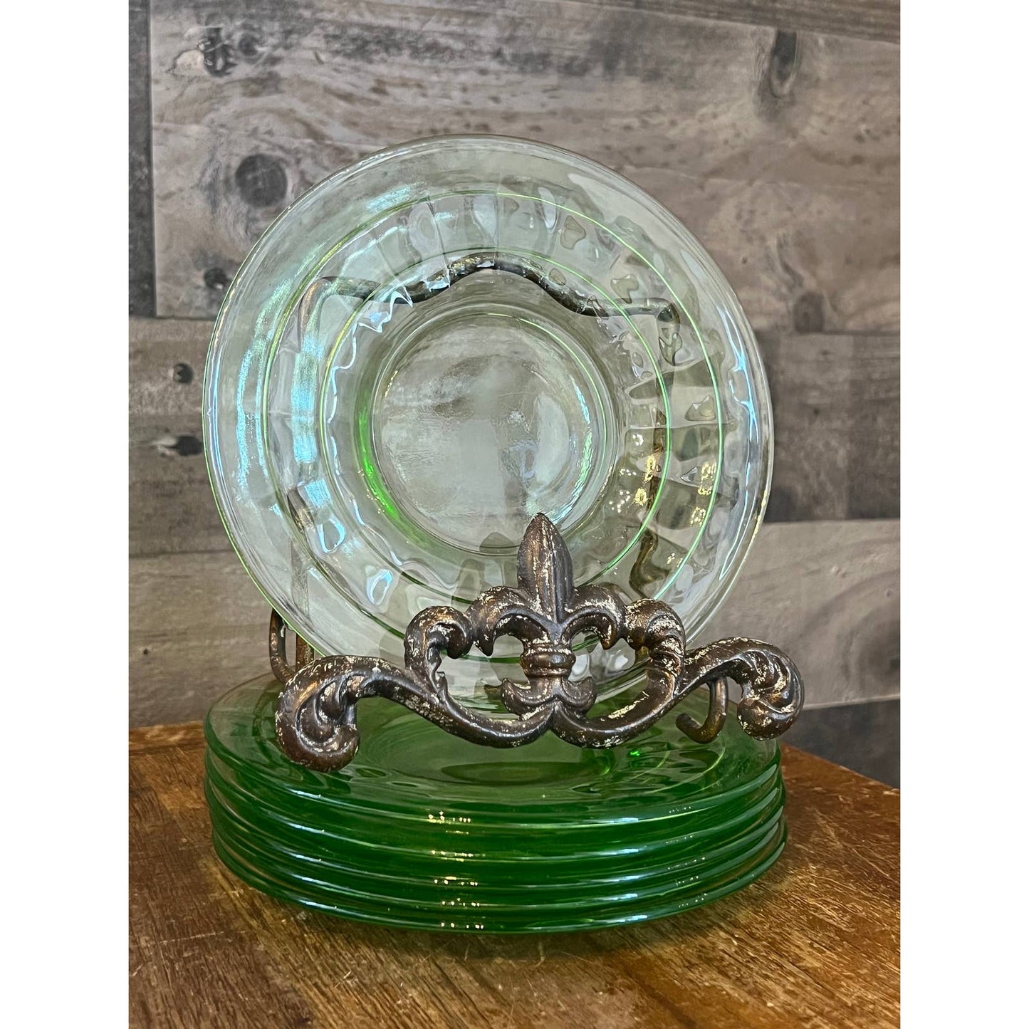 6 vintage anchor hocking 1930s optic block green glass vaseline uranium saucers