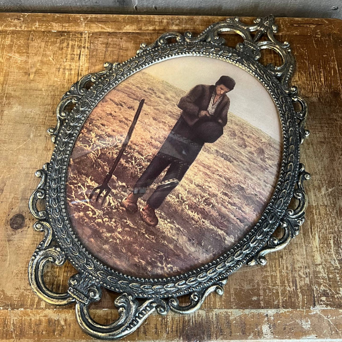 The Angelus by Jean Francois pictures - farmers pictures pair in oval Victorian frame