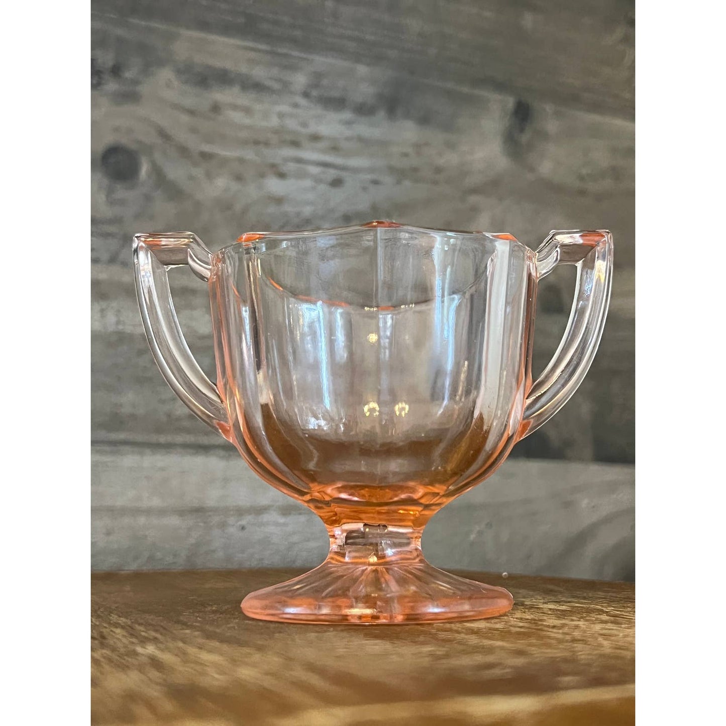 Vintage art deco pink depression glass open sugar bowl