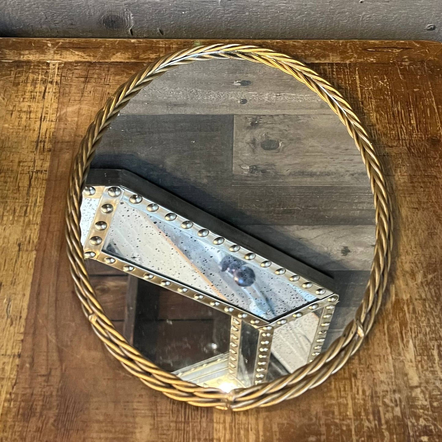 Vintage gold braided frame oval mirror