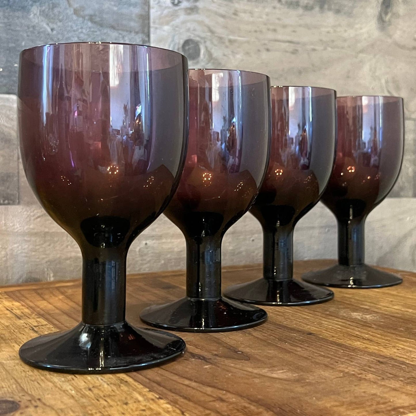 Mid Century amethyst glass thick stem wine glasses - set of 4