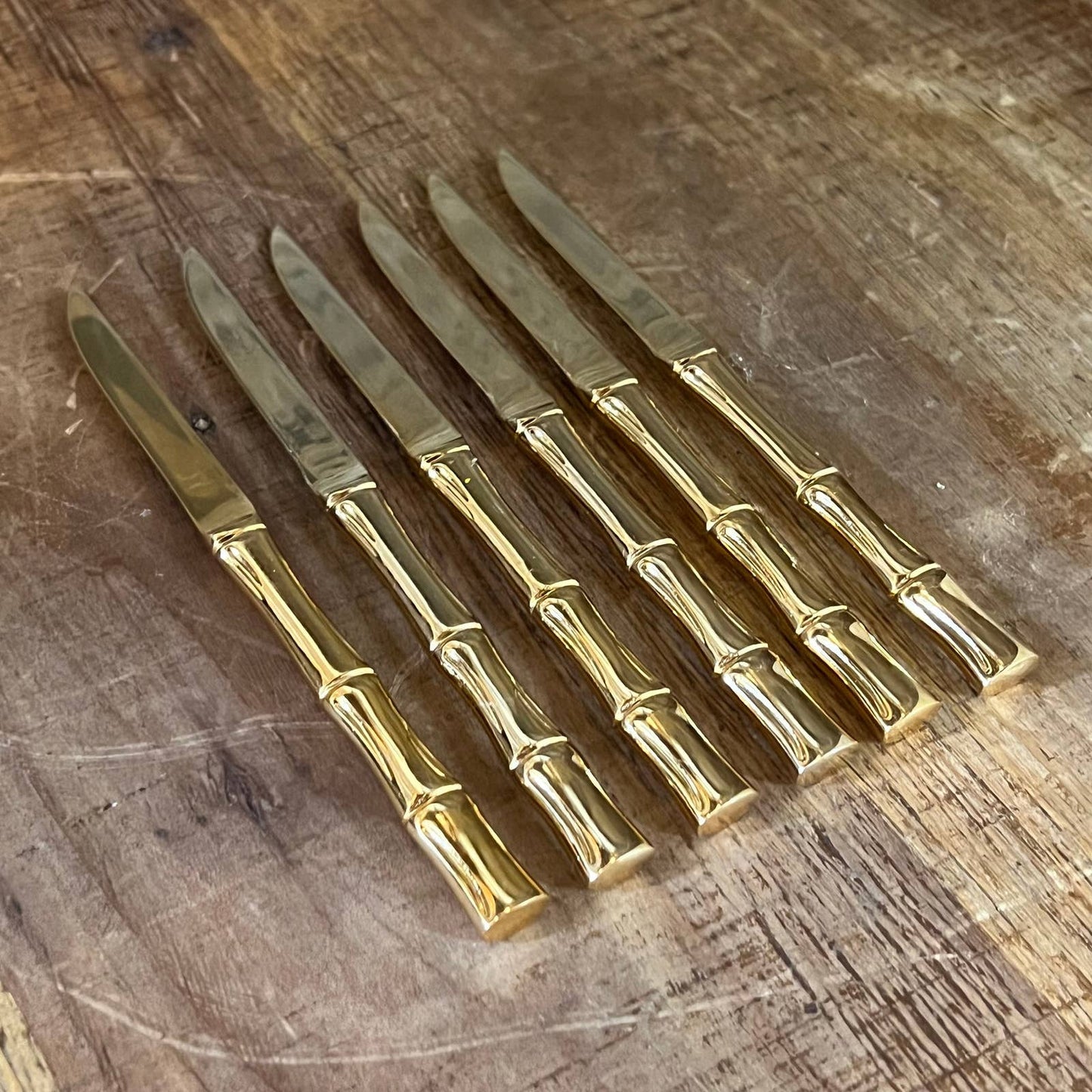 Set of 6 Towle Supreme Cutlery gold color bamboo handle knives