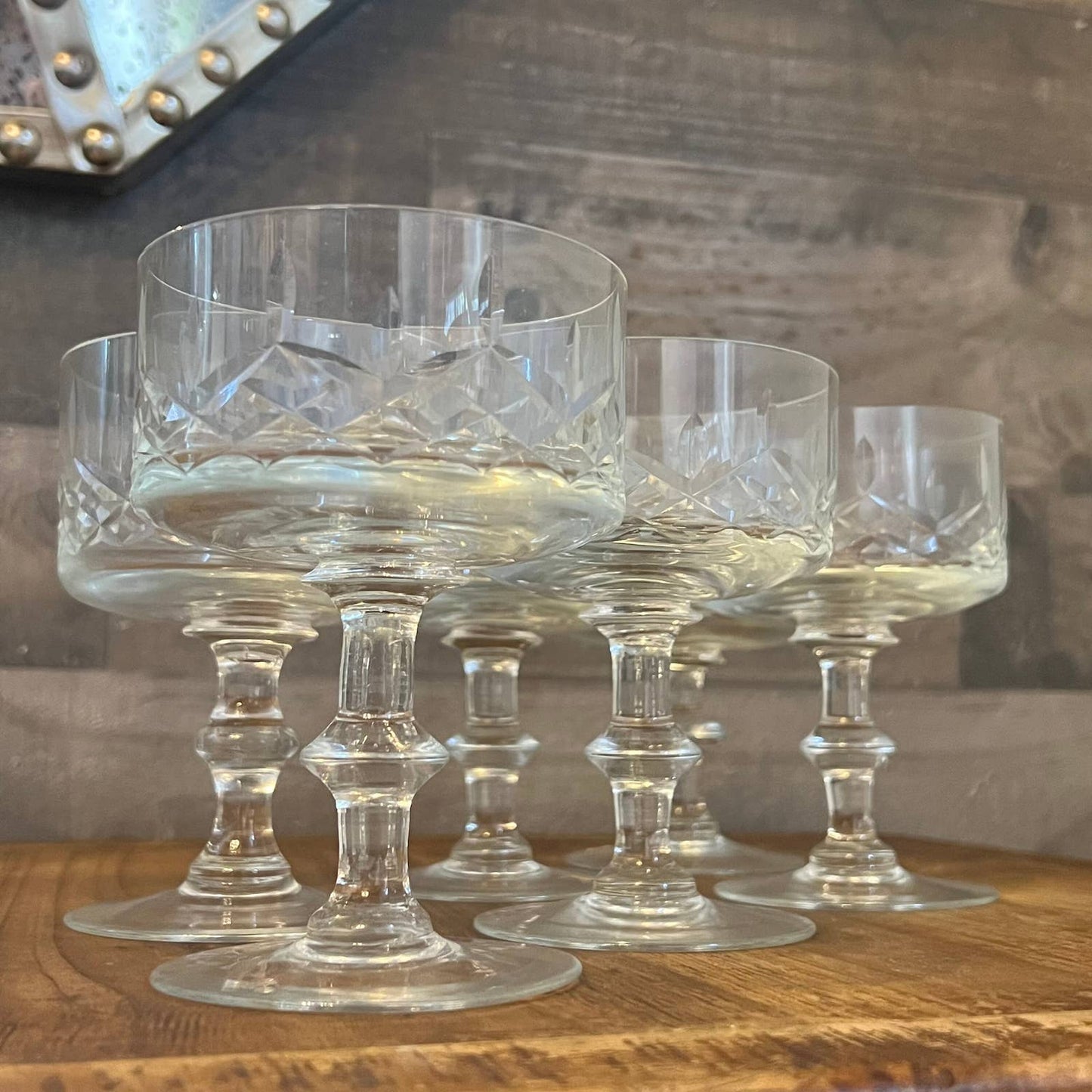 Crystal criss cross design cocktail coupes - set of 6