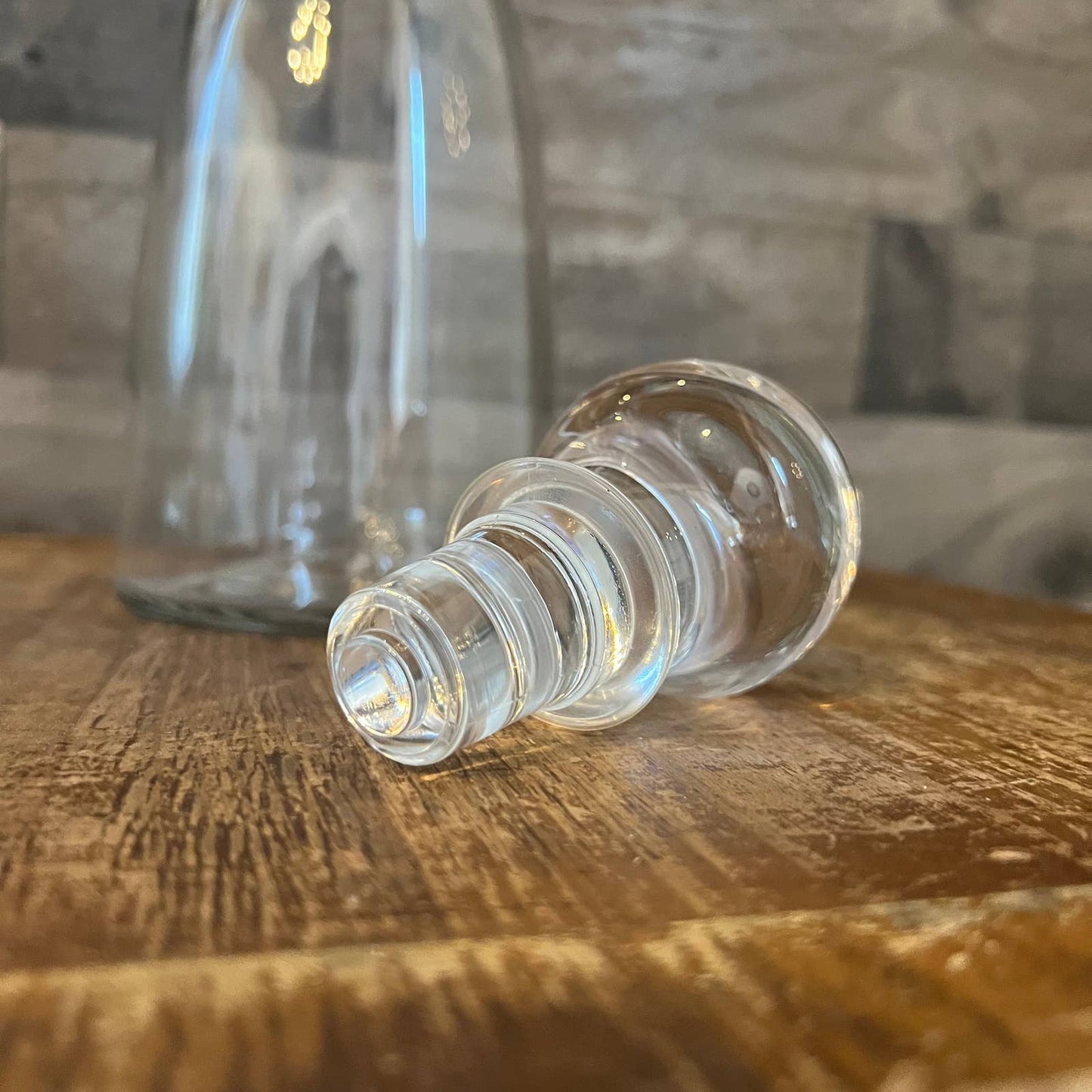 Clear glass blown decanter and stopper