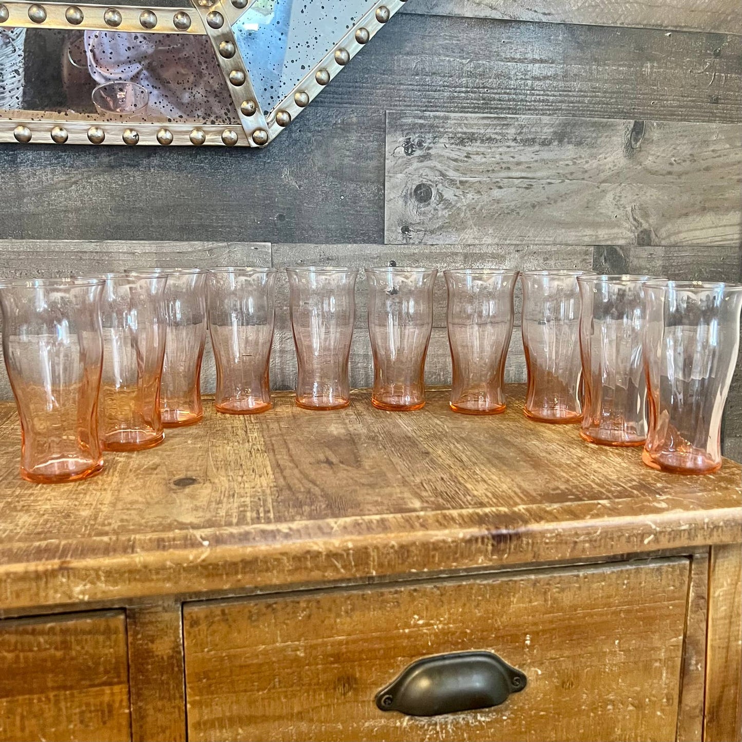 Vintage set of 10 pink depression glass tall tumblers - juice glasses