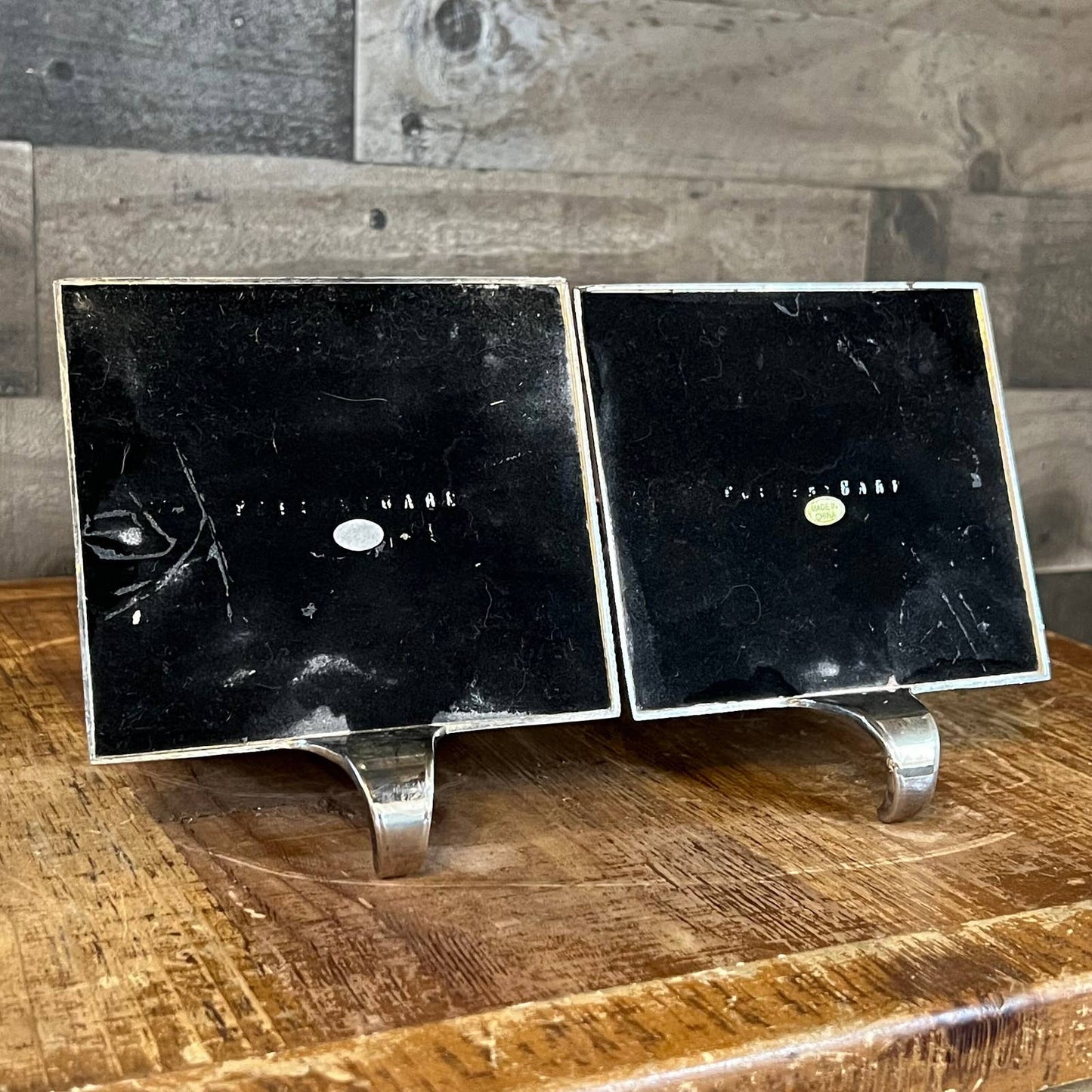 2 Pottery Barn silver wrapped gift stocking holders with hidden compartment