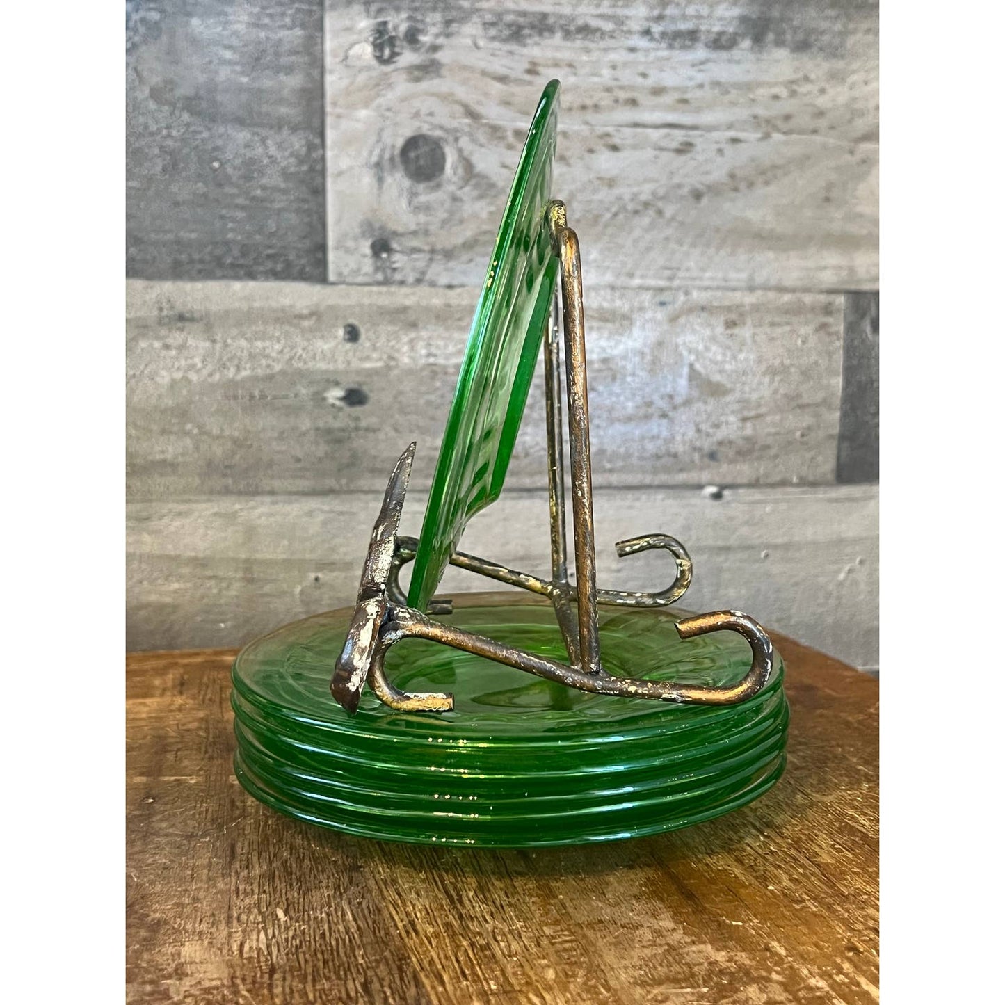 6 vintage anchor hocking 1930s optic block green glass vaseline uranium saucers
