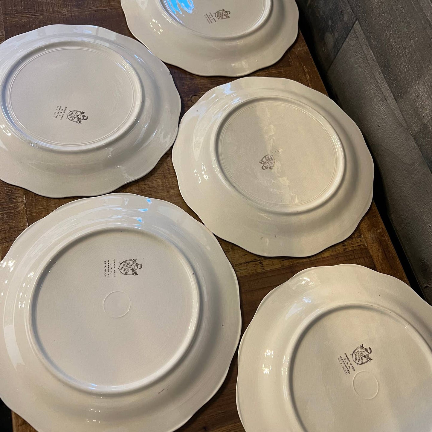 Vintage French Saxon China 22 K gold floral ribbon plates - set of 6