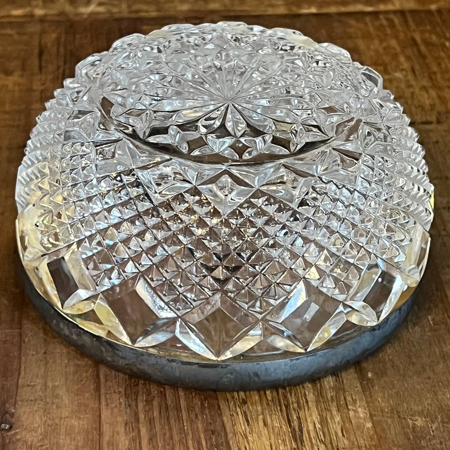 FB Rogers Silver Co silverplated rim petite crystal bowl