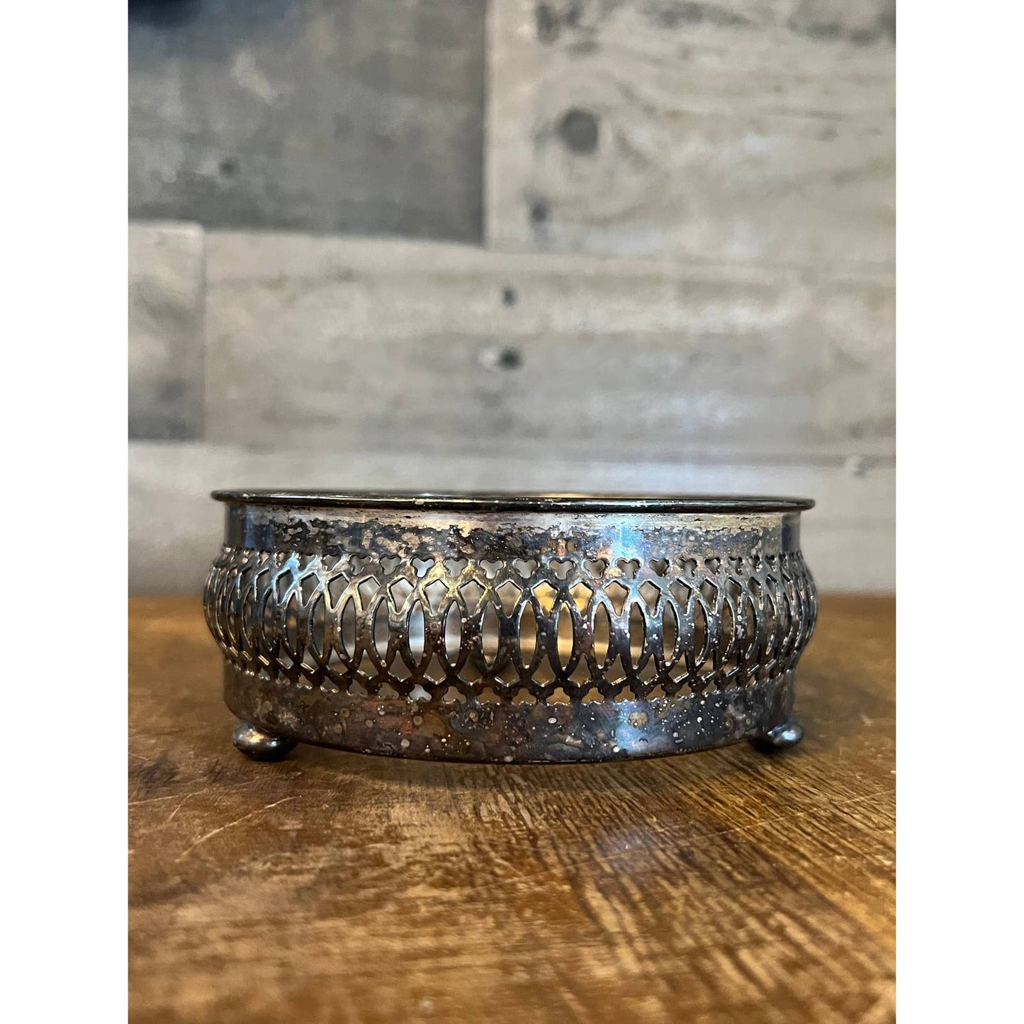 Vintage tri footed silver plated wine coaster
