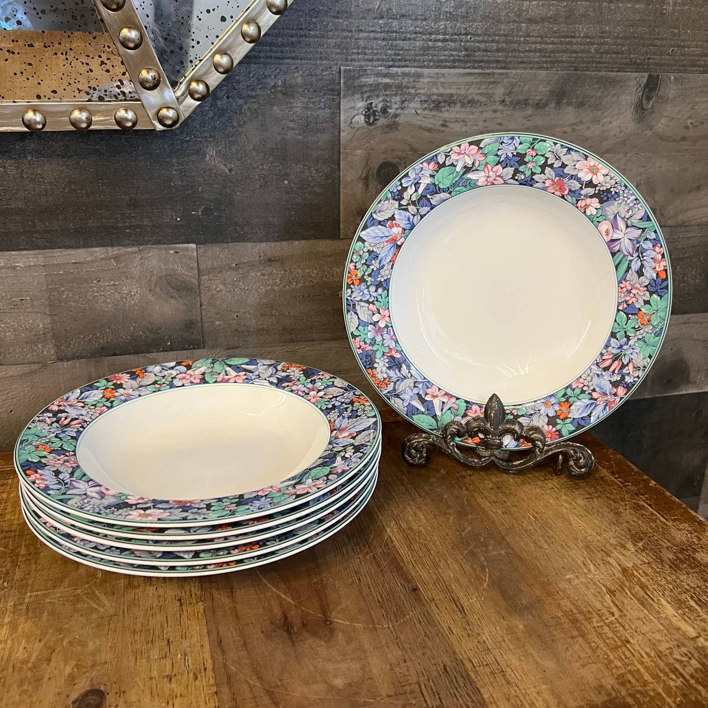 Mikasa Maxima Terrace Garden CAK44 large rim soup bowls - set of 6