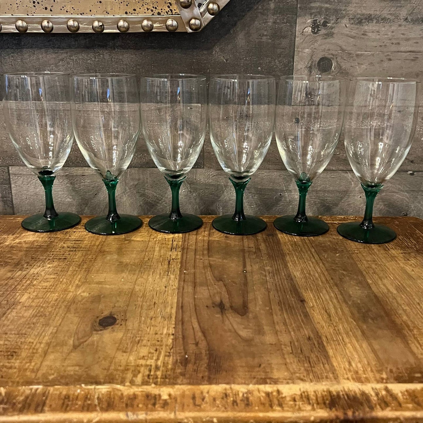 Libbey Glass Domaine Green Juniper stem clear glass goblets - iced tea glasses - set of 5