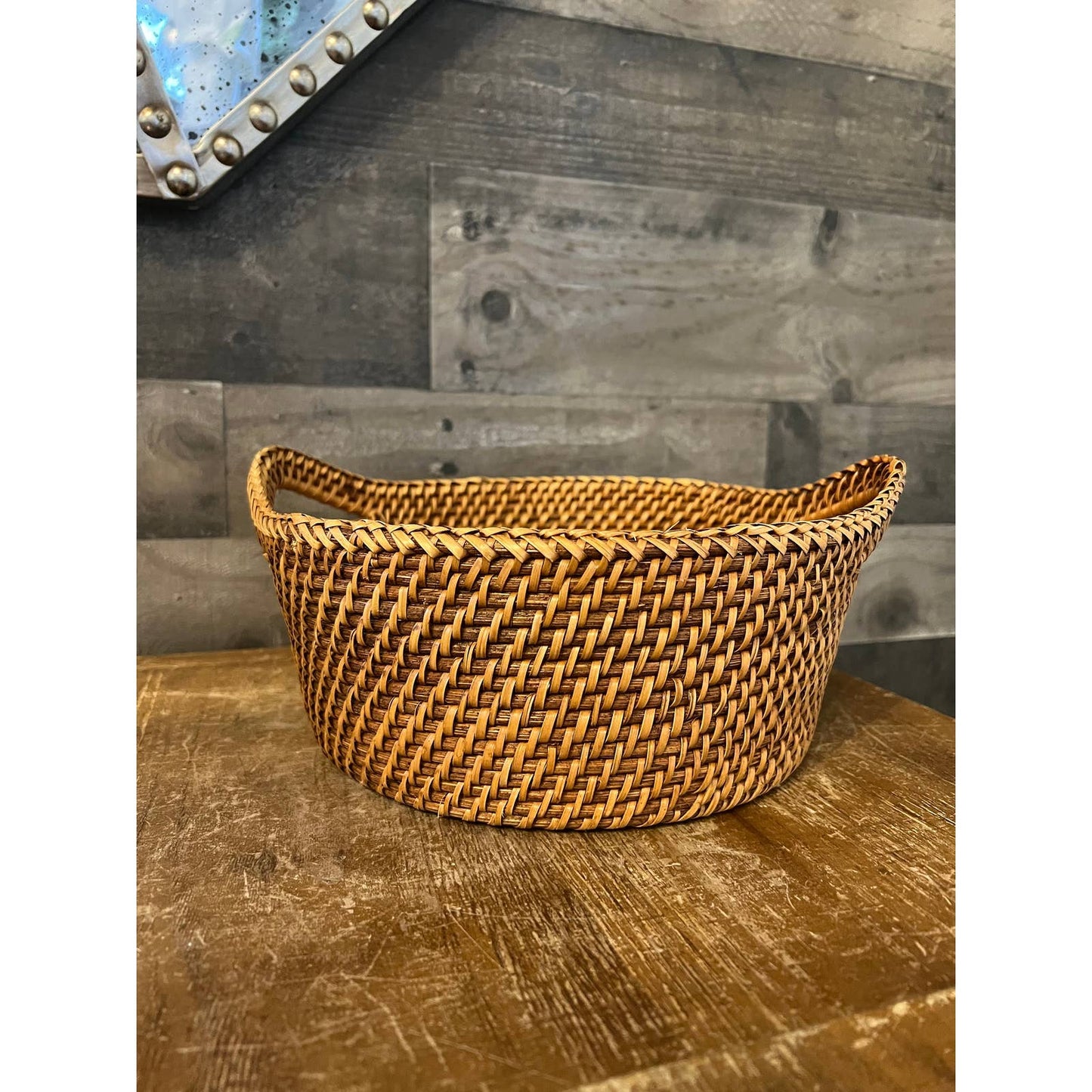 Woven rattan handled basket - bread basket - fruit basket