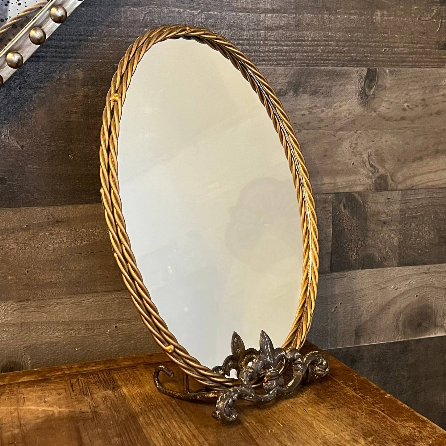 Vintage gold braided frame oval mirror