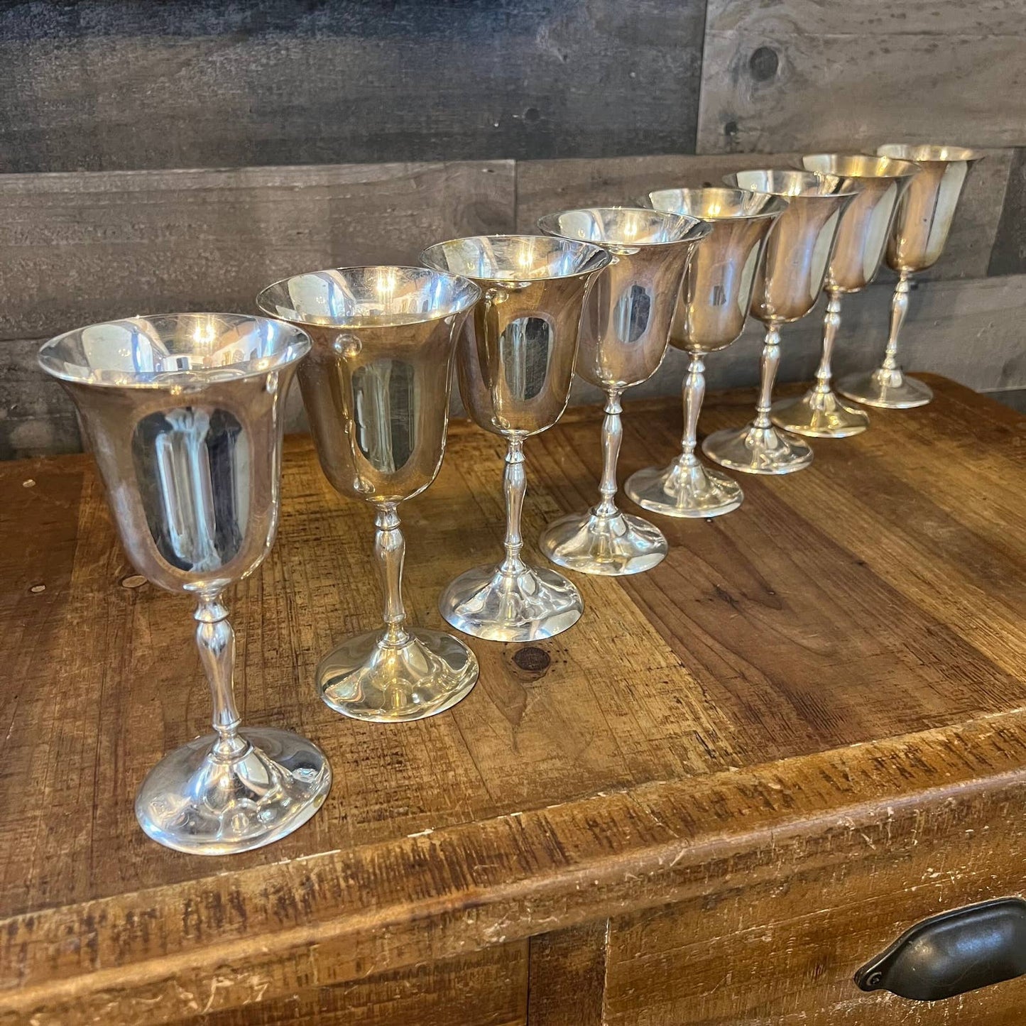 Vintage Leonard Silver Plate Goblet Glasses - set of 8