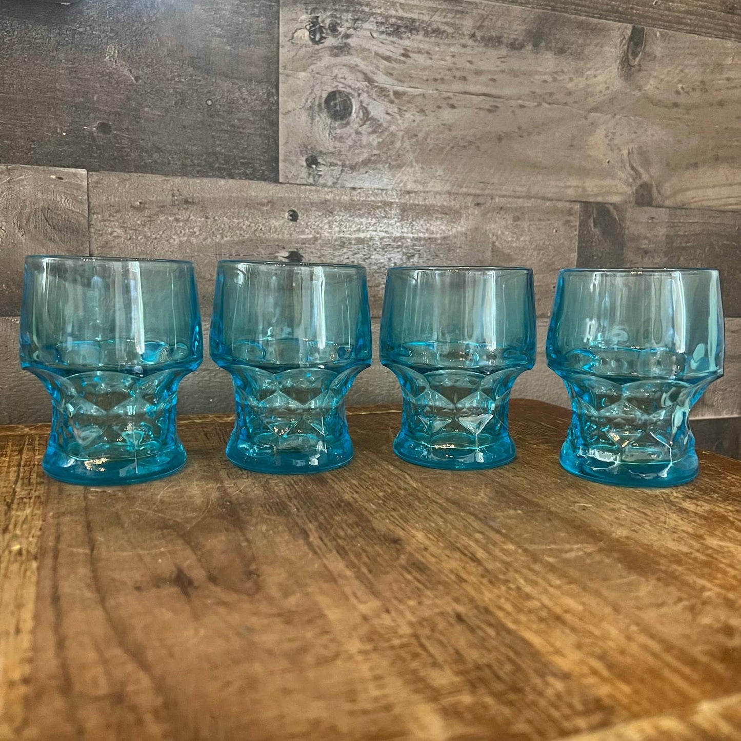 Viking glass Georgian colonial aqua light blue lowball glasses - set of 4