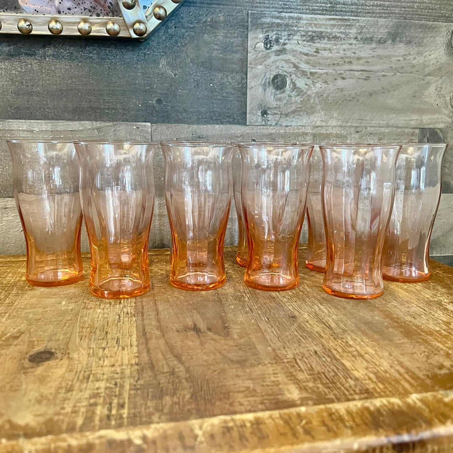 Vintage set of 10 pink depression glass tall tumblers - juice glasses