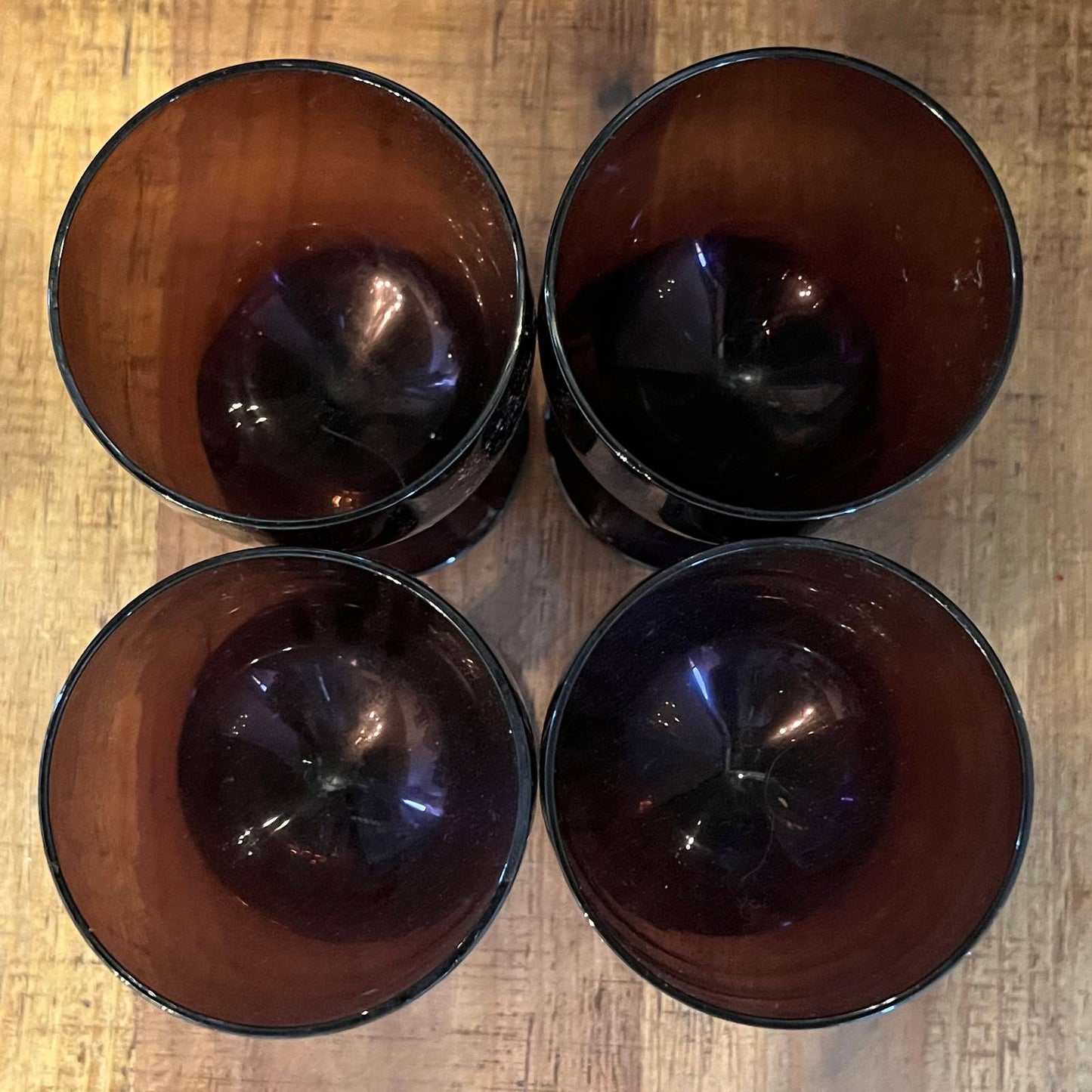 Mid Century amethyst glass thick stem wine glasses - set of 4