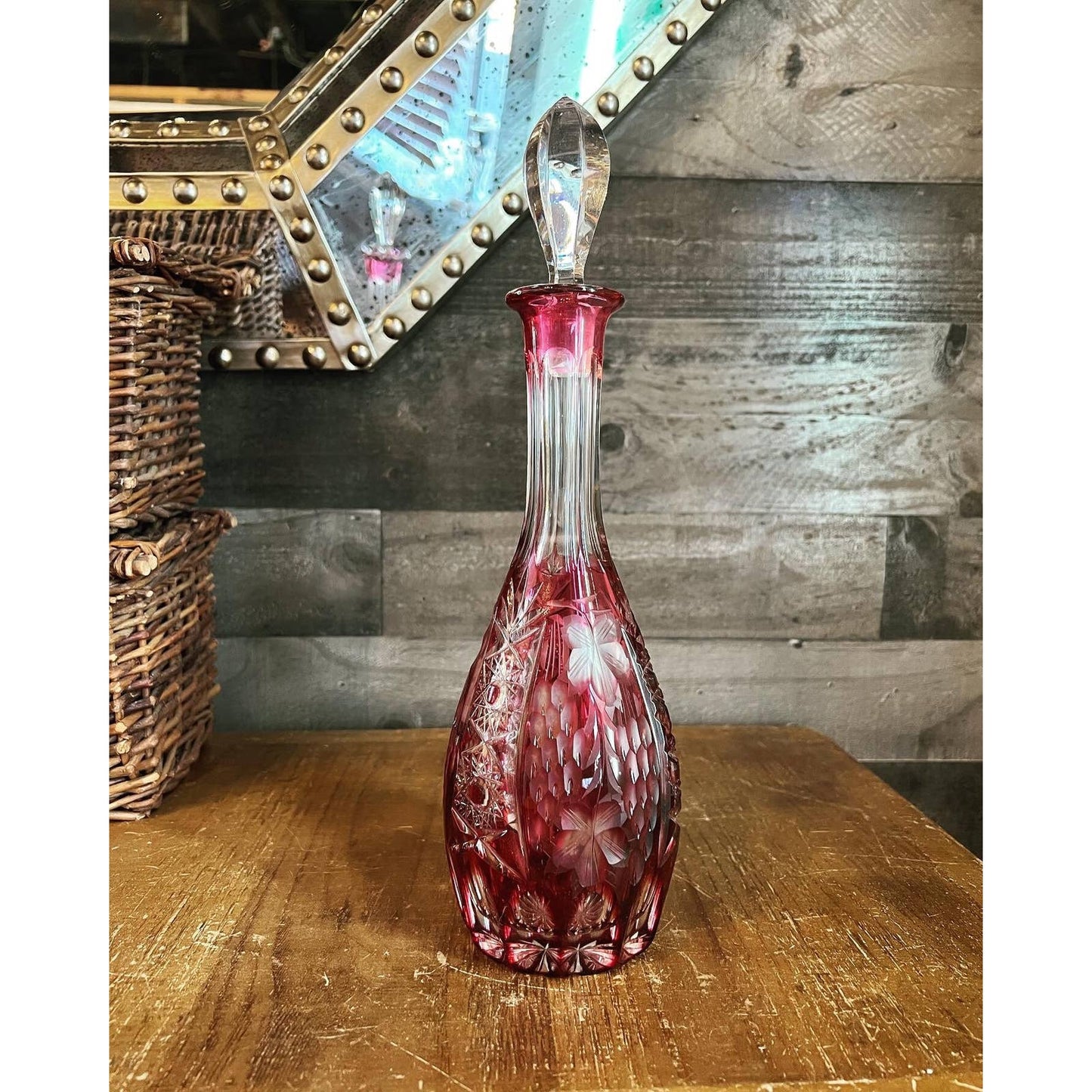 Ruby red cranberry crystal cut to clear Nachtmann decanter
