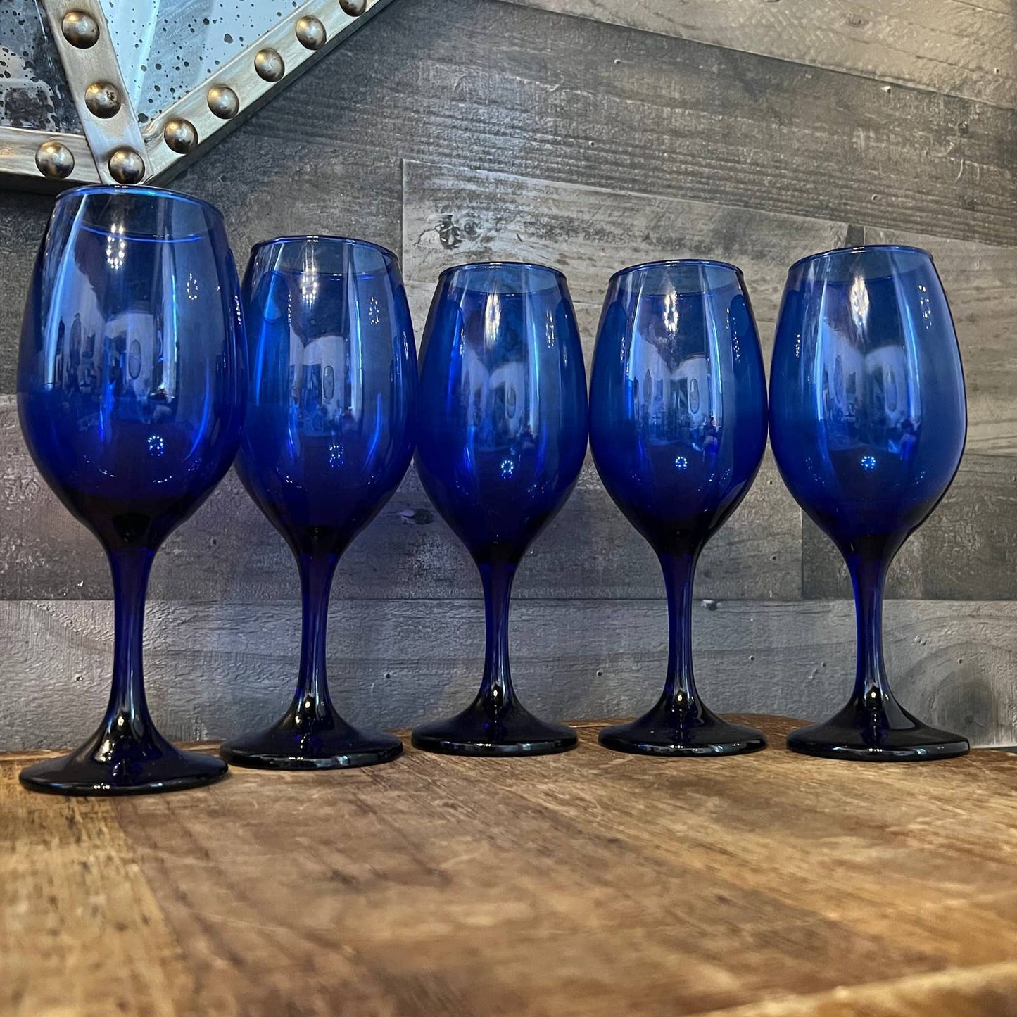 Set of 5 cobalt blue glass wine glasses - water goblets