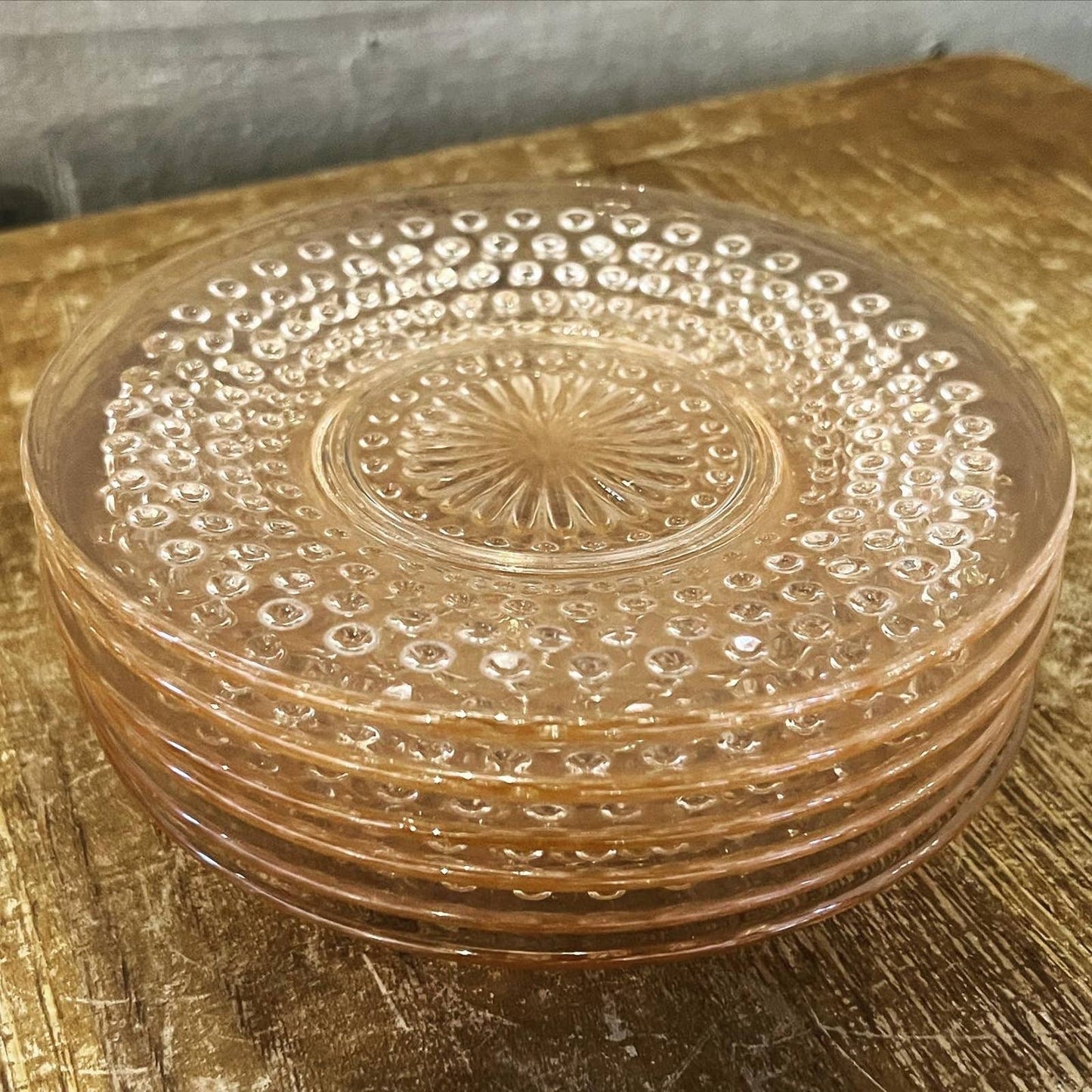 Vintage set of 6 anchor hocking pink depression glass hobnail small plates
