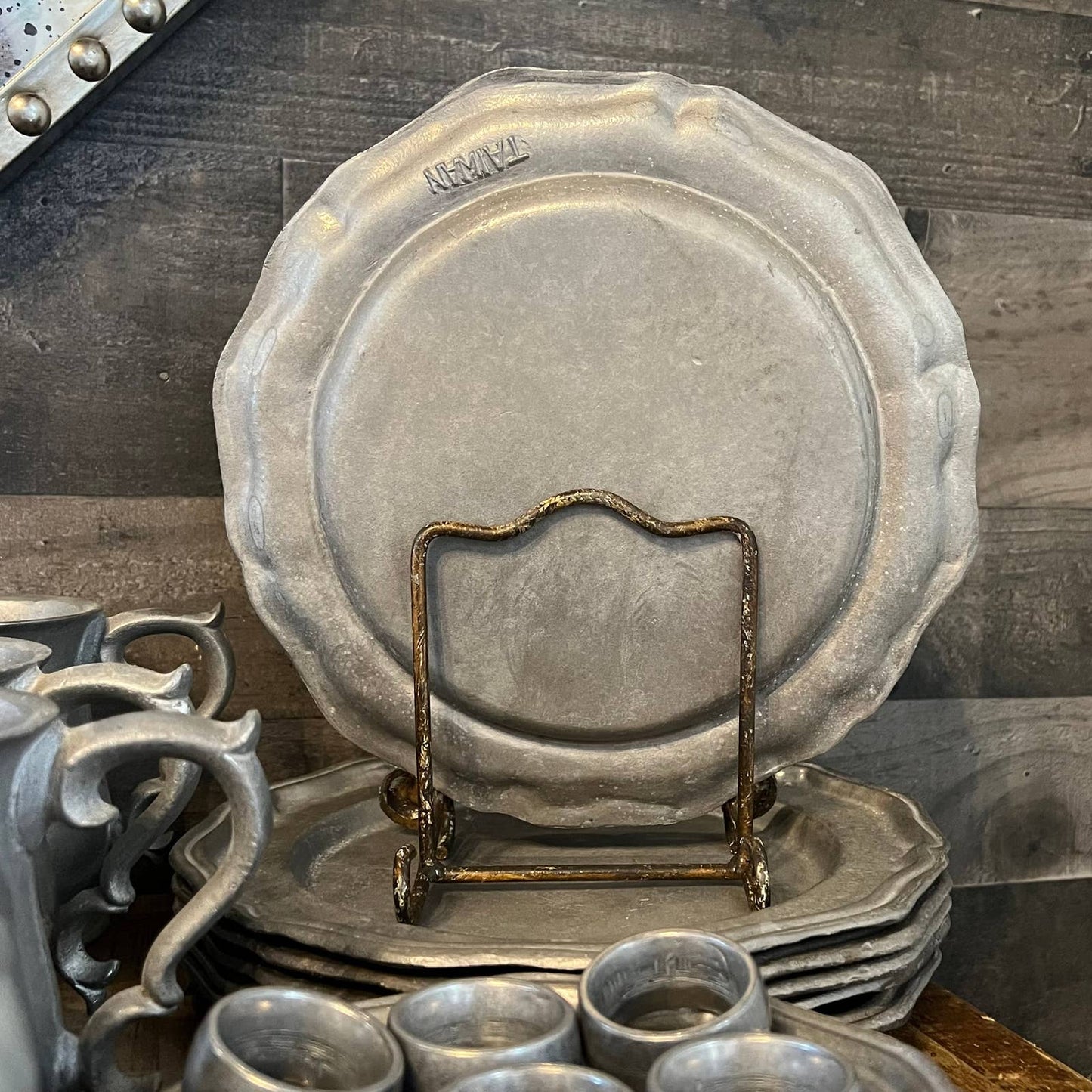 Vintage pewter dinnerware - pewter serveware - pewter mugs - pewter dinner plates - pewter salad plates