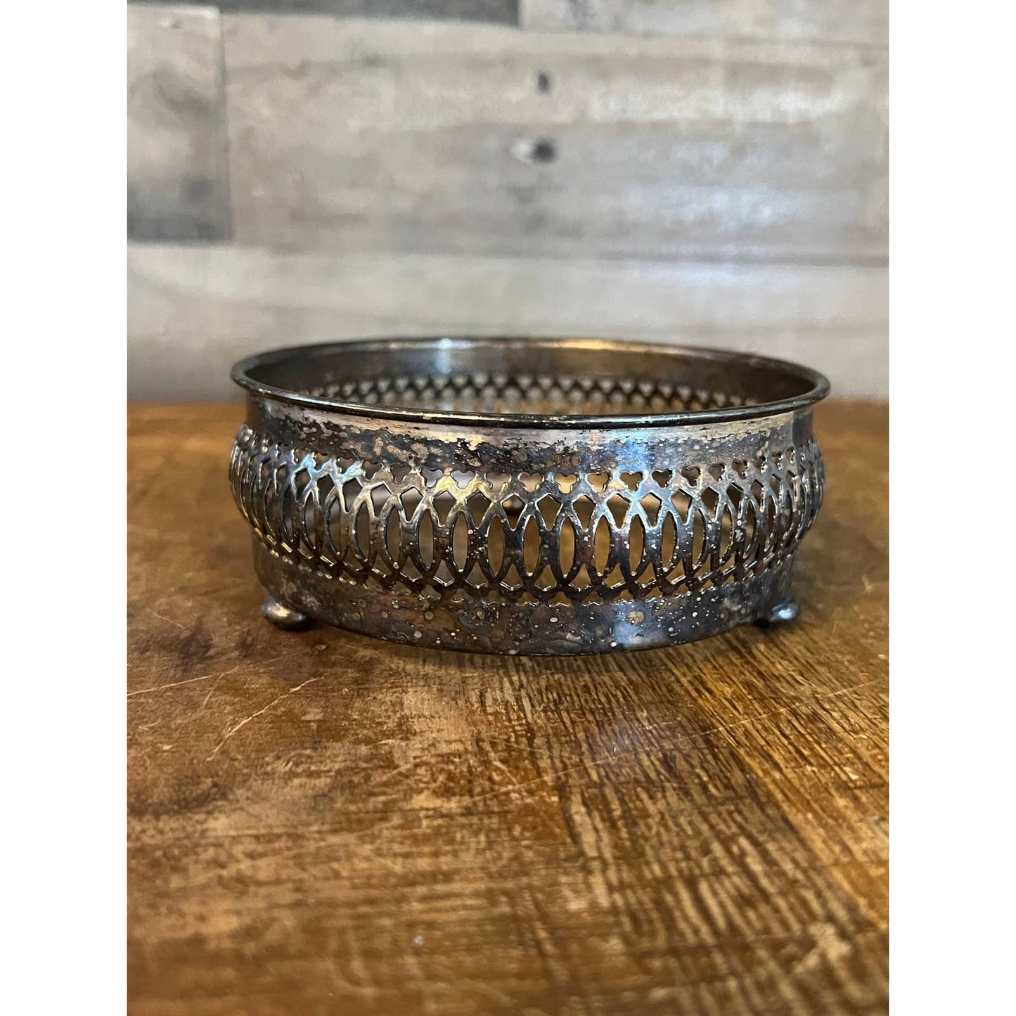 Vintage tri footed silver plated wine coaster