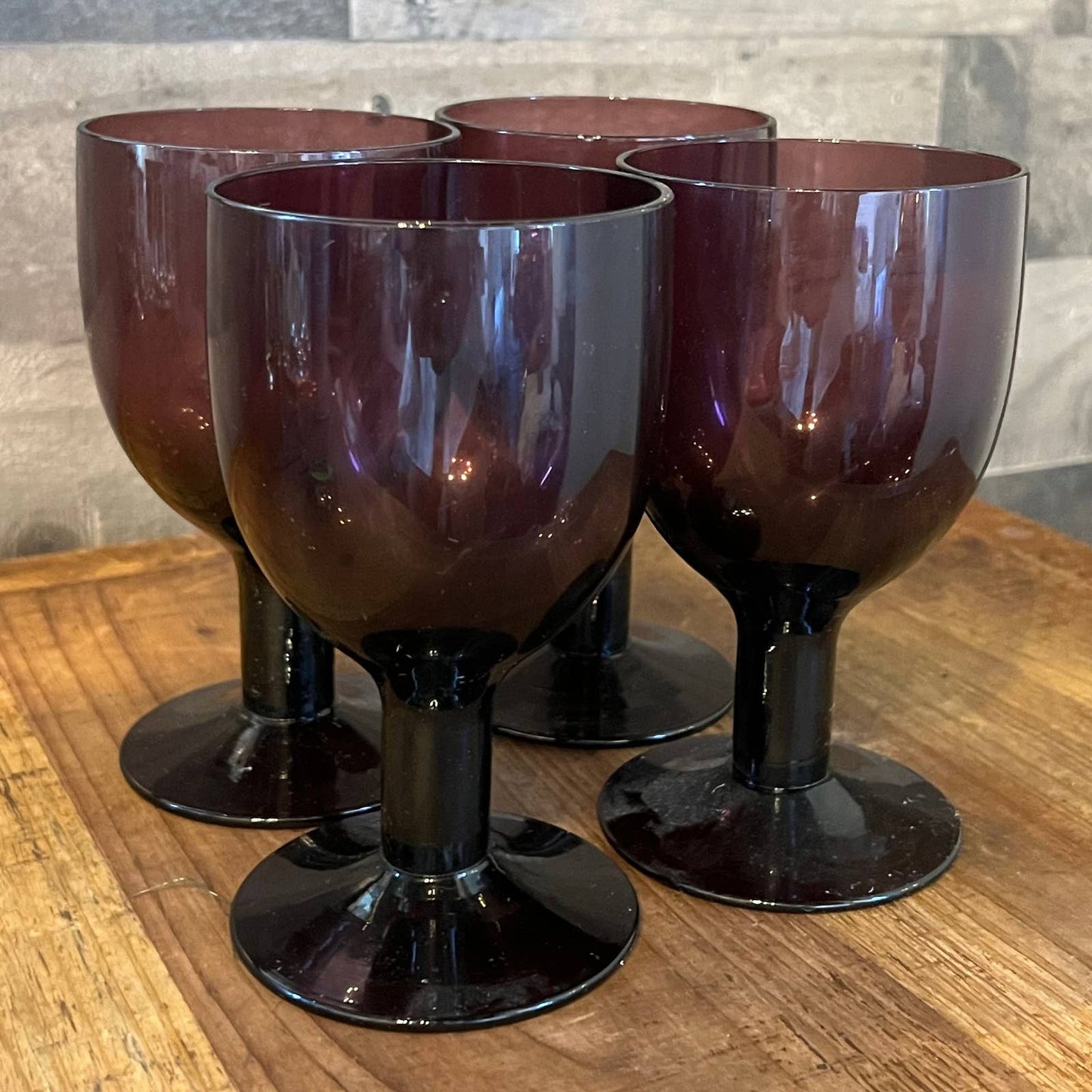 Mid Century amethyst glass thick stem wine glasses - set of 4