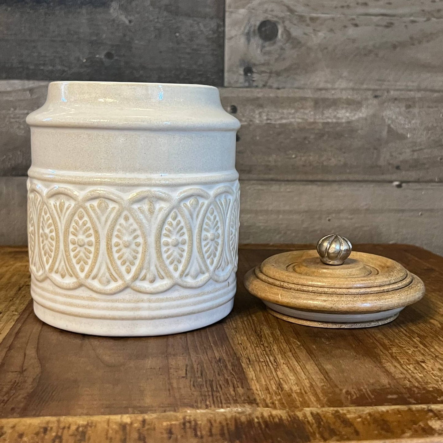 Pier 1 Imports creamy white lidded canister