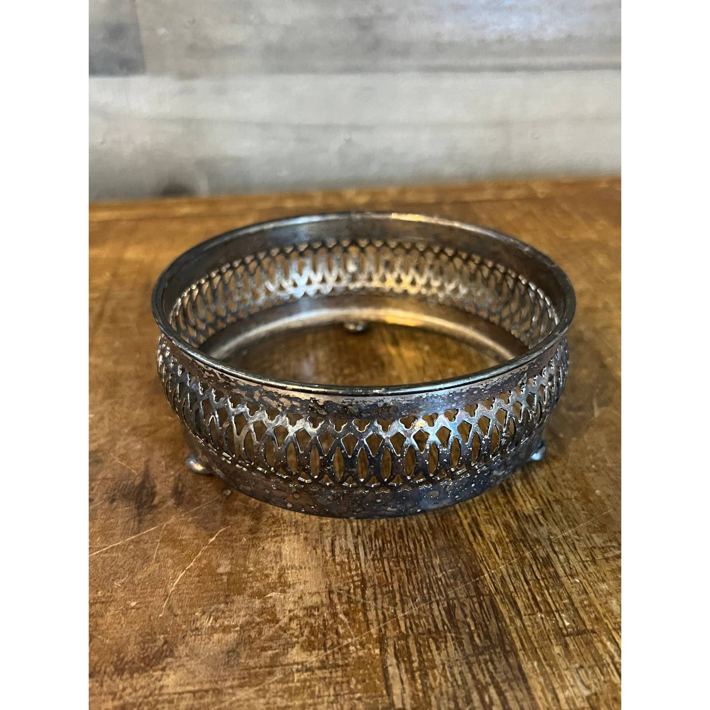 Vintage tri footed silver plated wine coaster