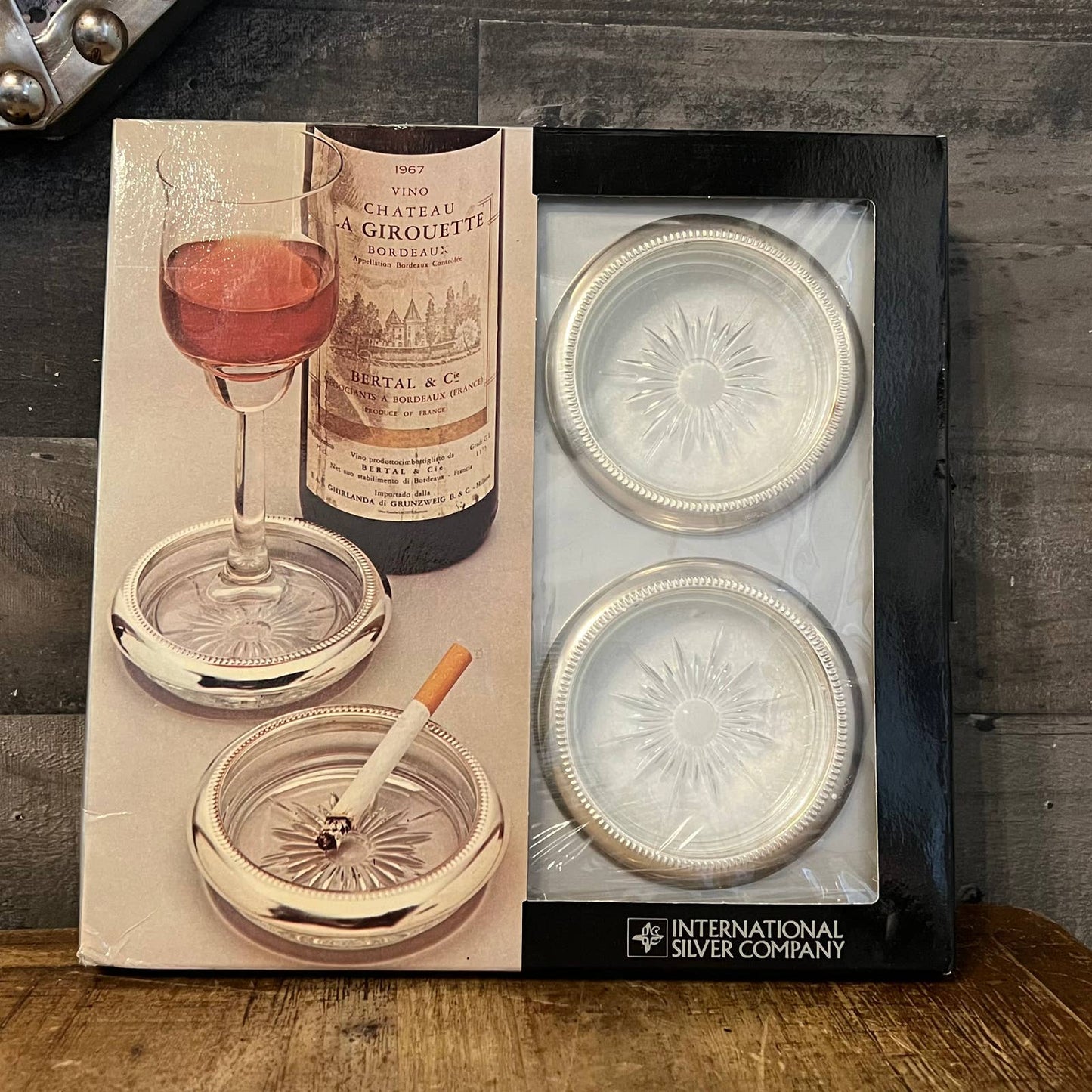 International Silver Company Silverplate and glass coasters - set of 4 - made in Italy