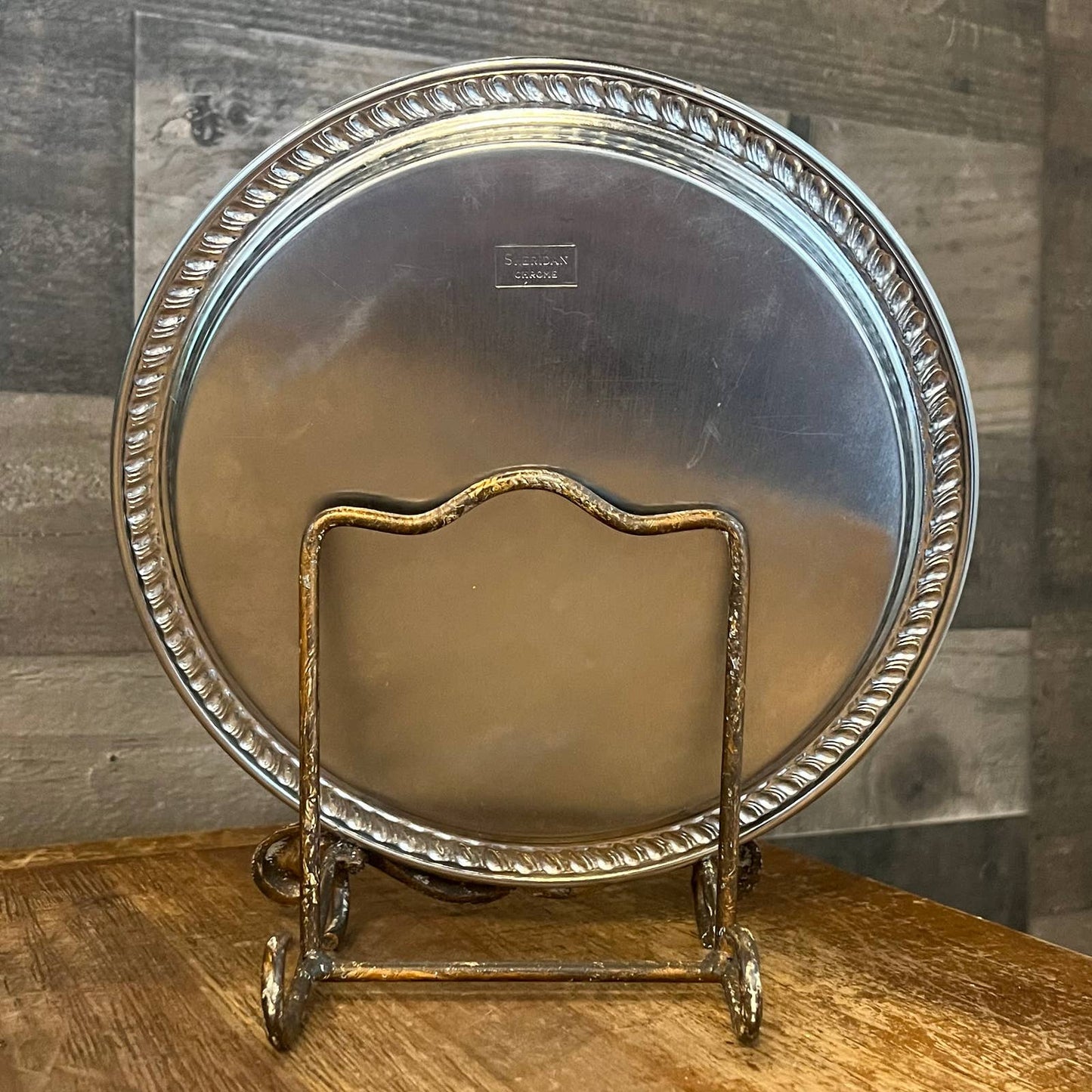 Vintage Sheridan chrome round filigree petite tray