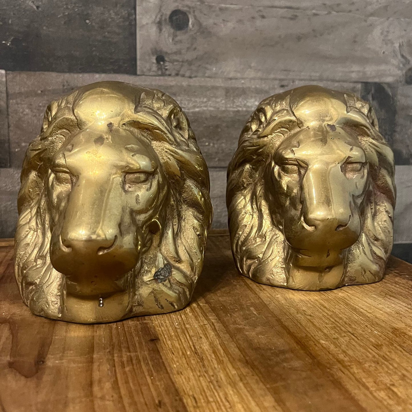 Brass Lion Head Bookends - Pair
