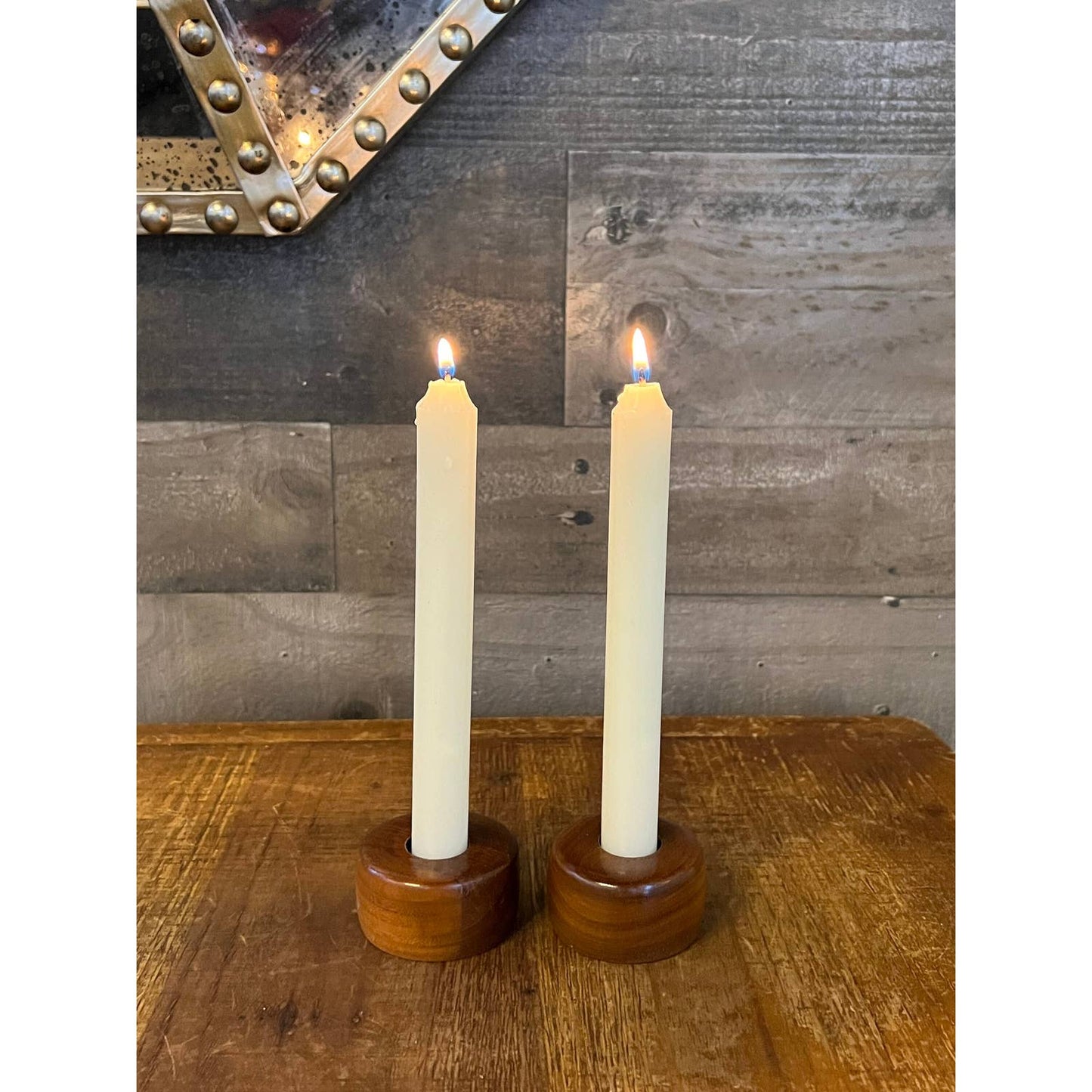 Vintage pair of Giftwood Inc wooden candlestick holders