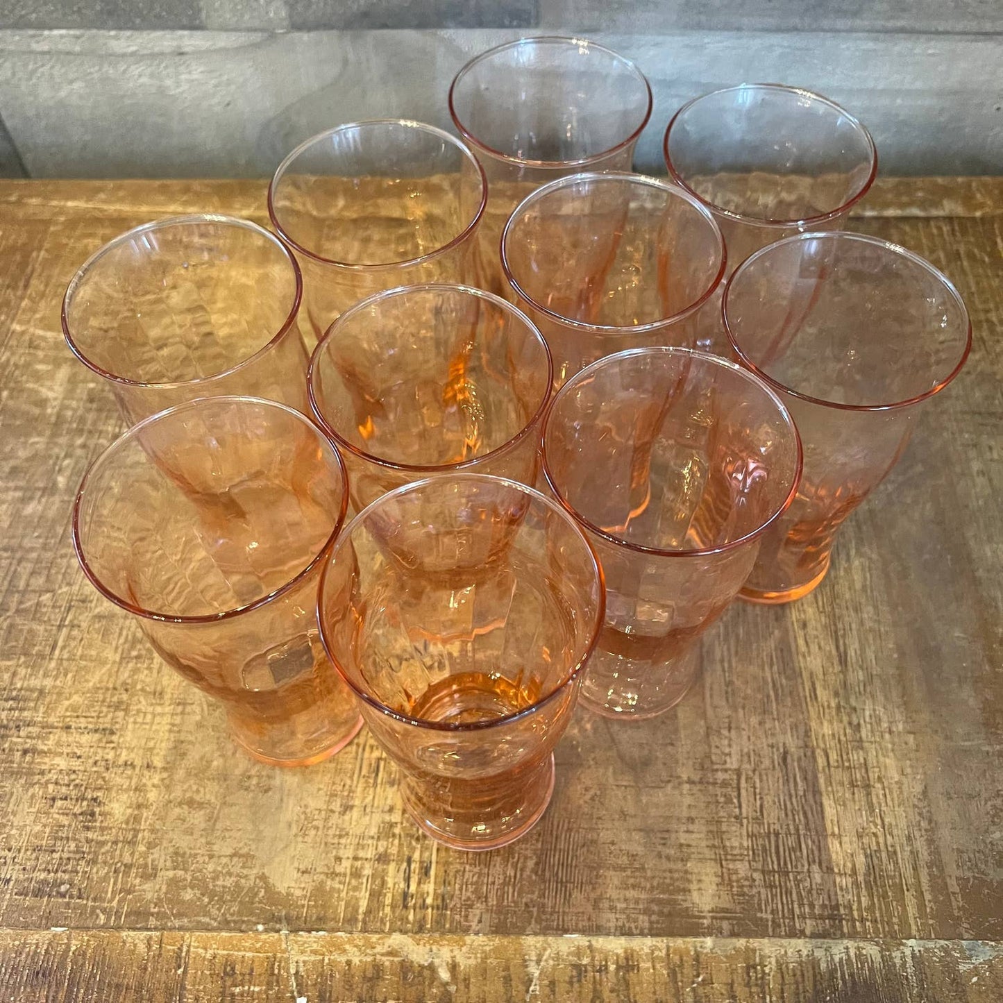 Vintage set of 10 pink depression glass tall tumblers - juice glasses