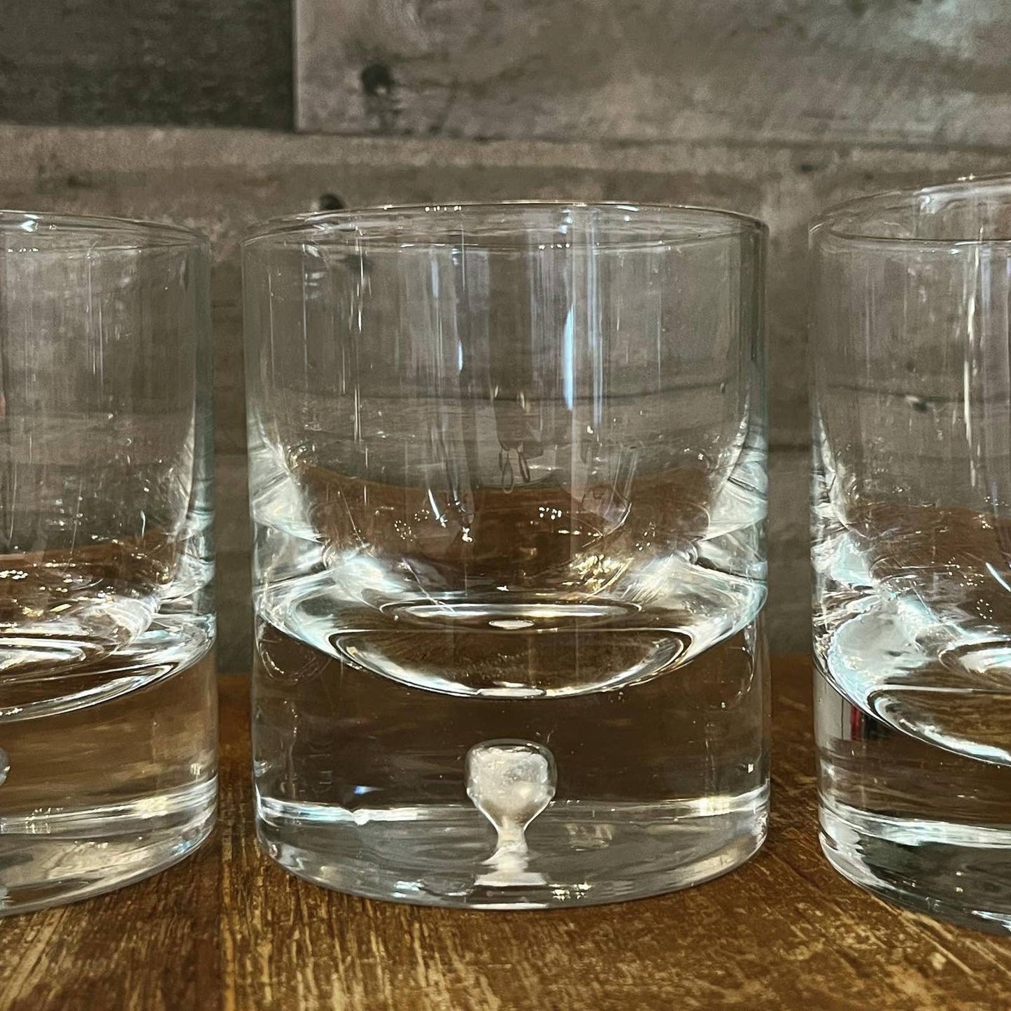 Glass blown old fashioned bubble base heavy drinking glasses - set of 5
