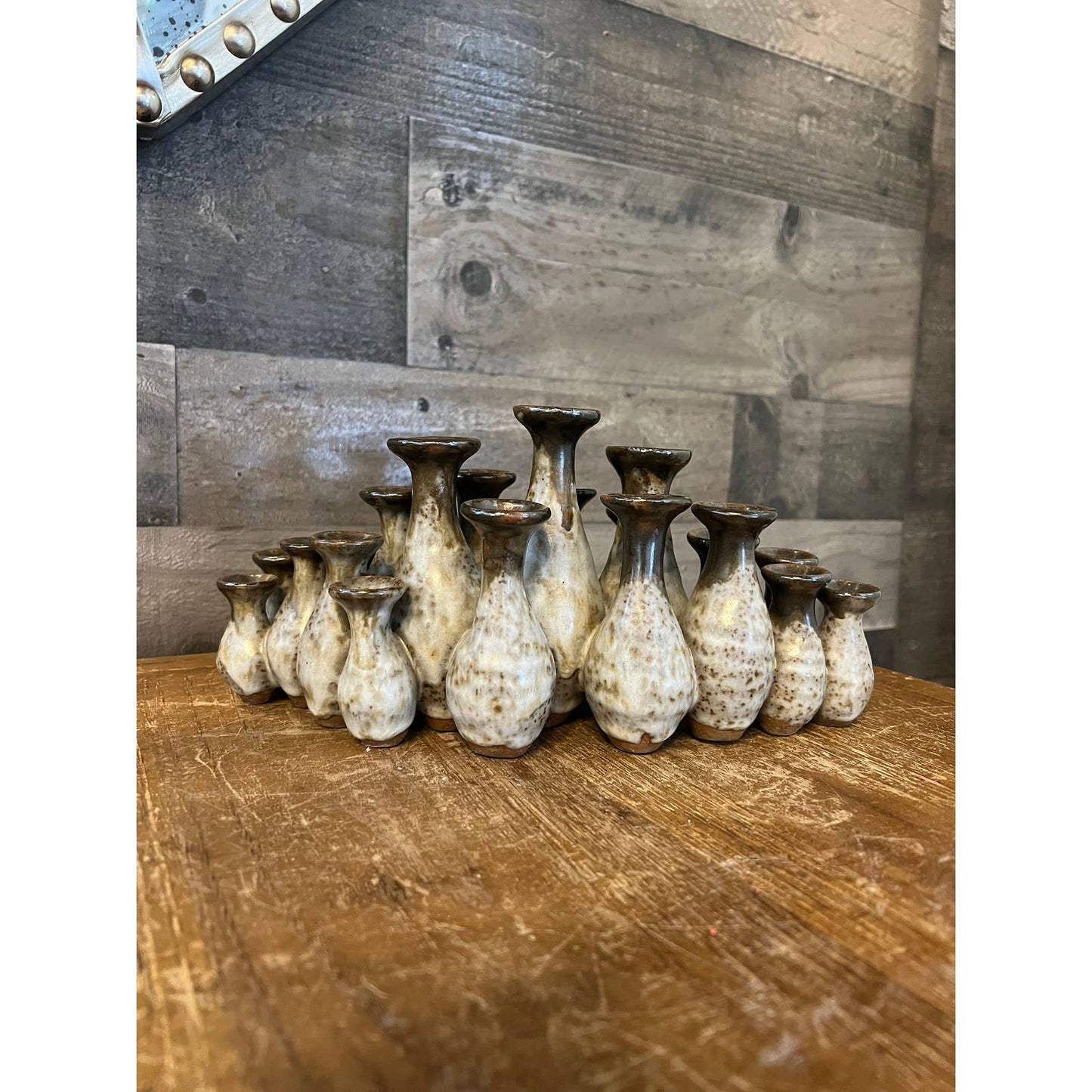Vintage ceramic glazed dipped pottery cluster bud vase vessel