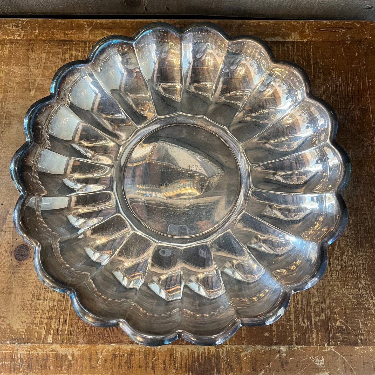 Reed & Barton vintage silverplated round scalloped tray - stamped Holiday 109