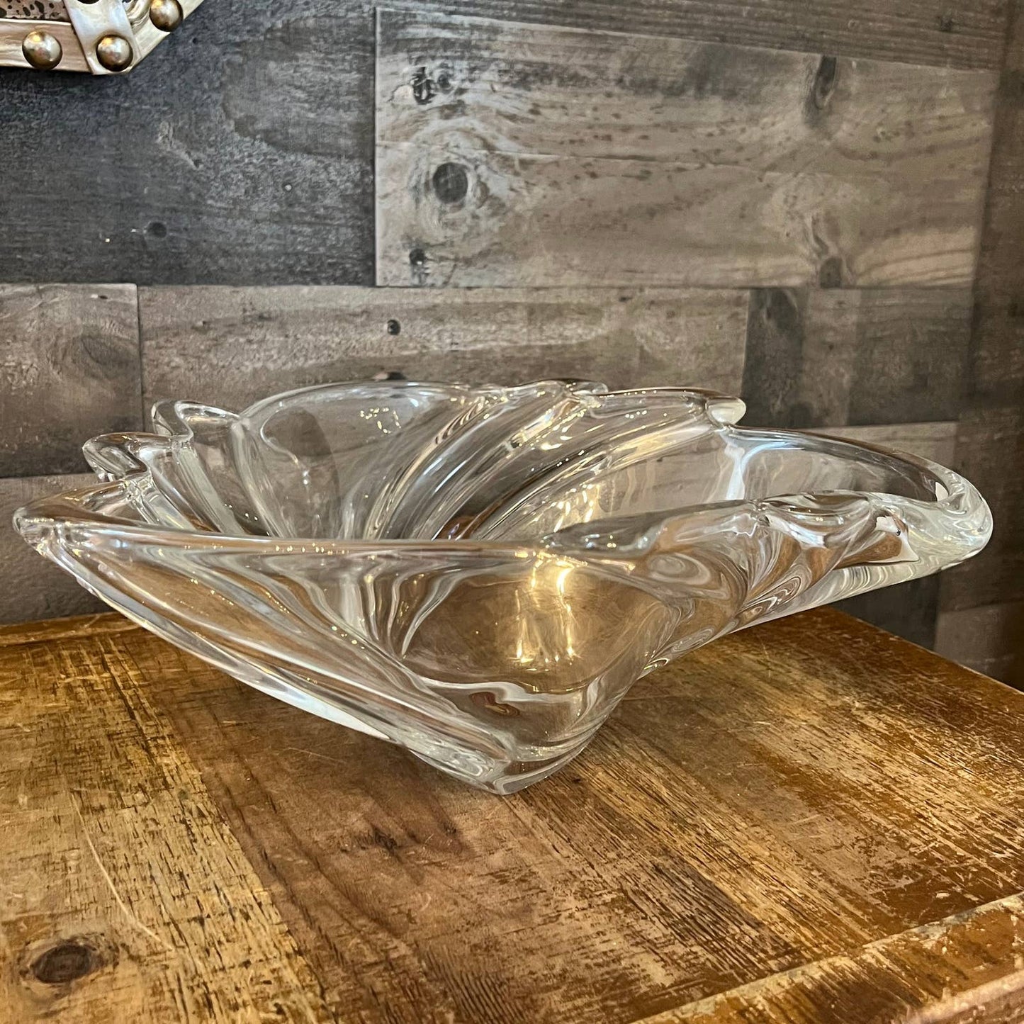 Vintage Waltherglas large art deco clear glass swirl bowl - made in Germany