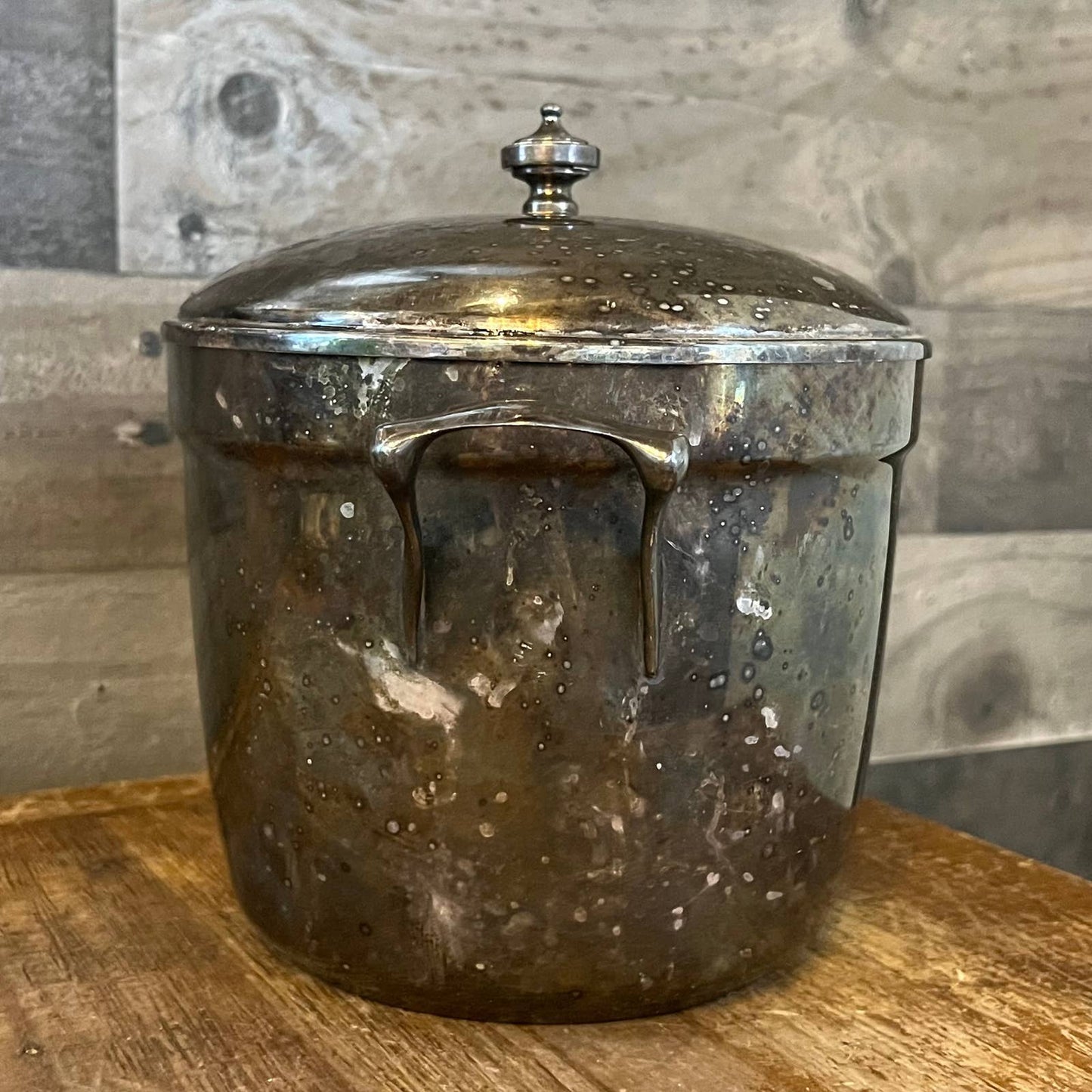 Vintage Crescent silver plated double handled ice bucket and lid