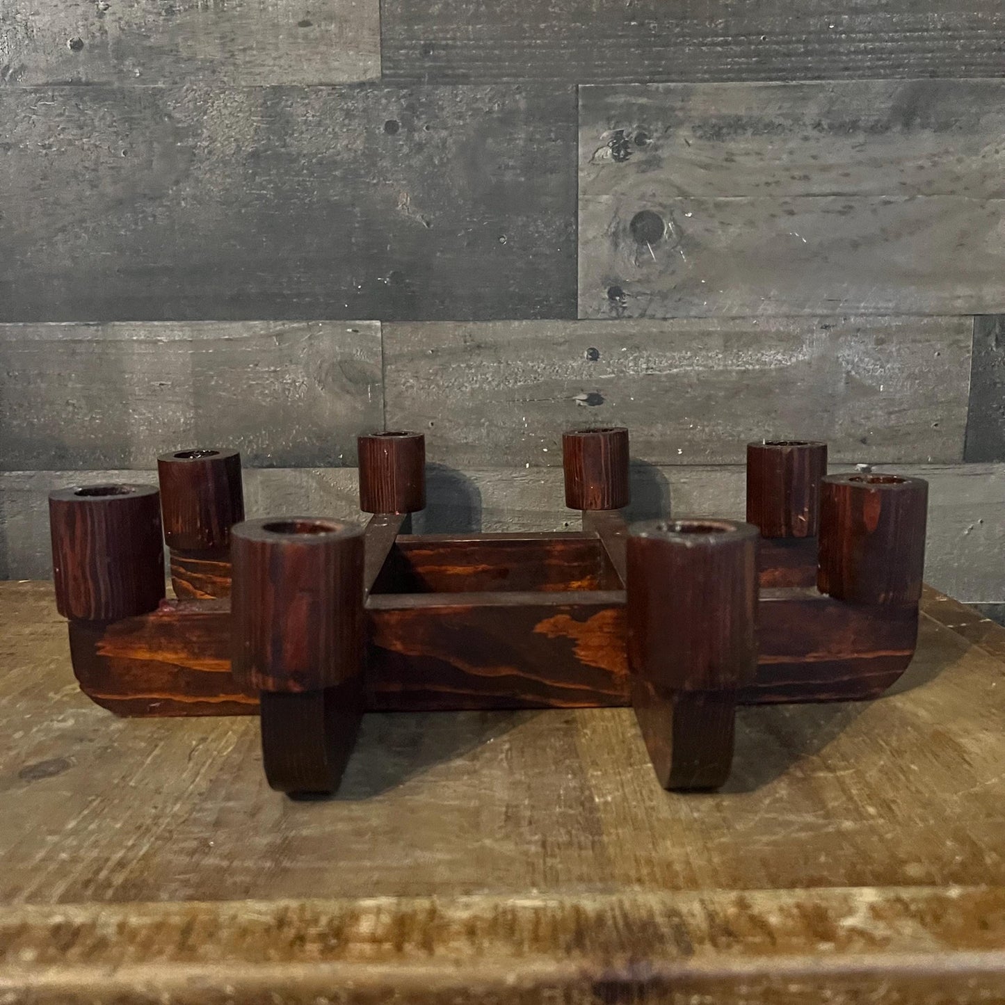 Vintage MCM Wooden 8 Candle Candelabra Candlestick Holder