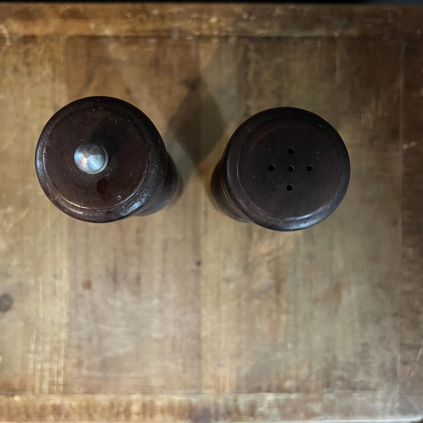 Vintage Tall Wooden Salt and Pepper Shaker / Grinder