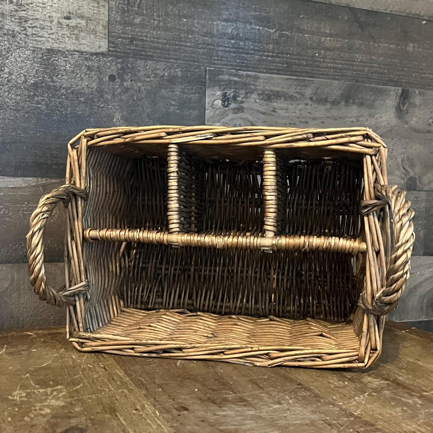 Woven Wicker Double Handle 4 Compartment Basket - Utensil Caddy - Picnic Caddy