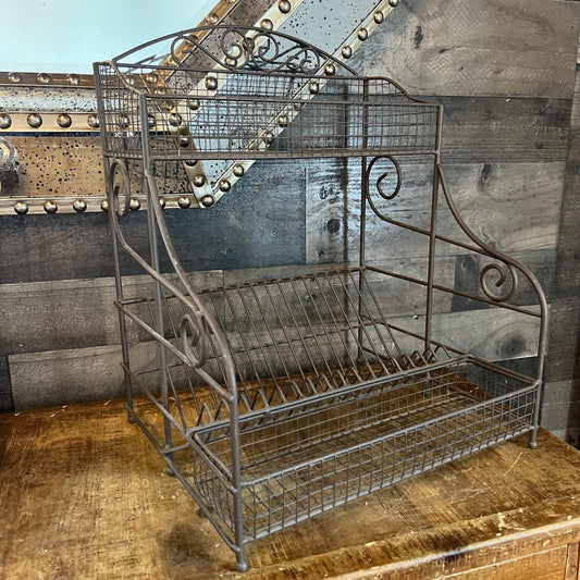 Vintage French Metal Wire Dish Drying Rack Drainer - Plate Rack - Plate Display and Storage