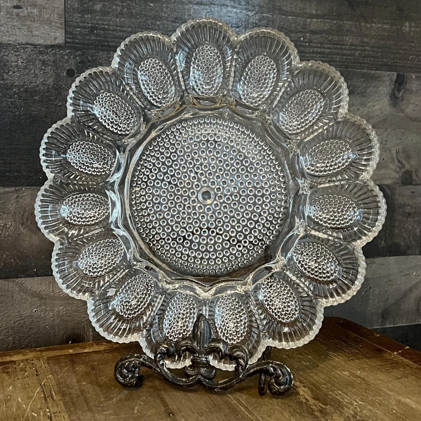 Vintage Indiana Glass Hobnail Clear Glass Egg Serving Dish - Deviled Egg Server - Oyster Plate