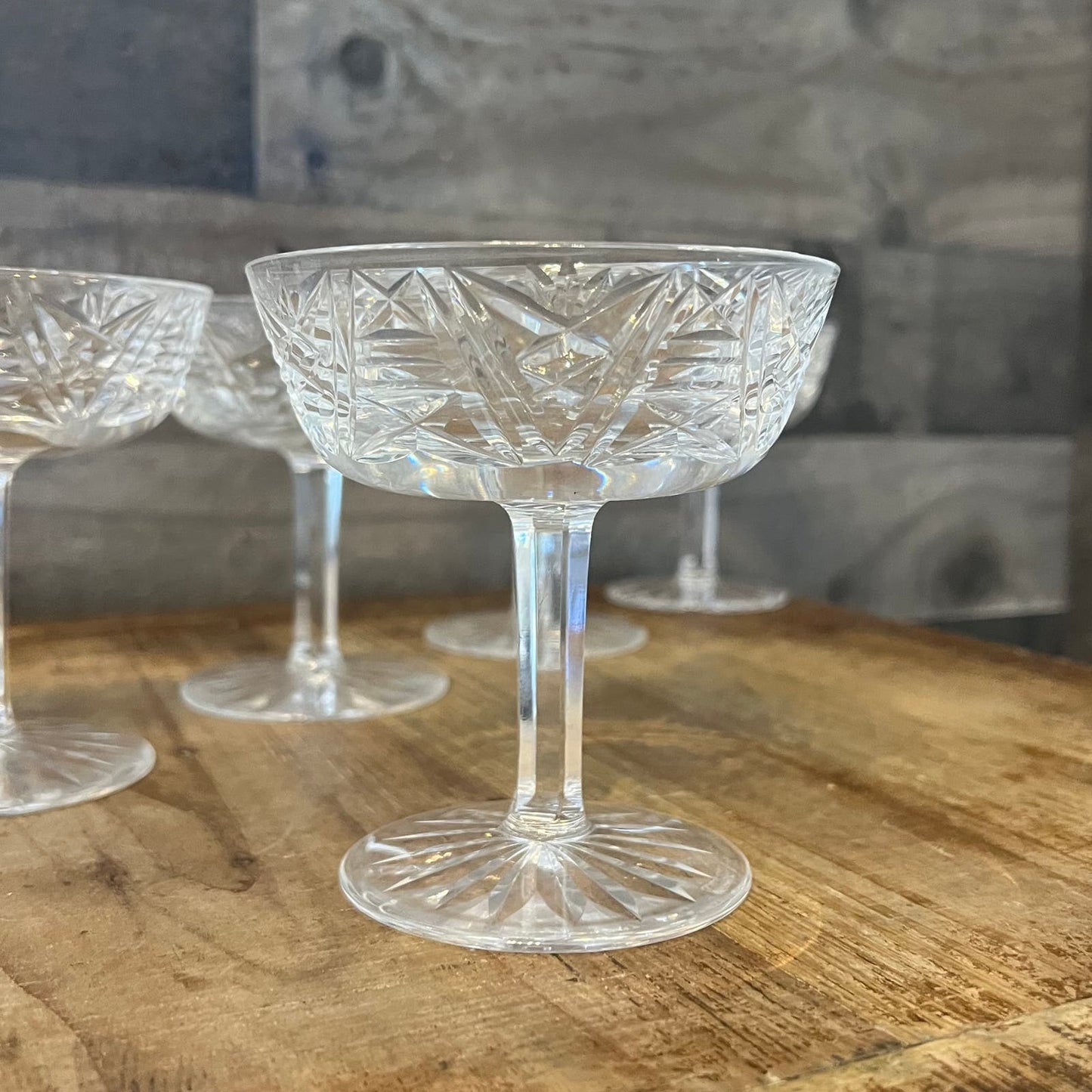 Waterford Crystal Clare Cut Champagne Glasses / Tall Sherbet Glasses / Cocktail Coupes - Set of 7