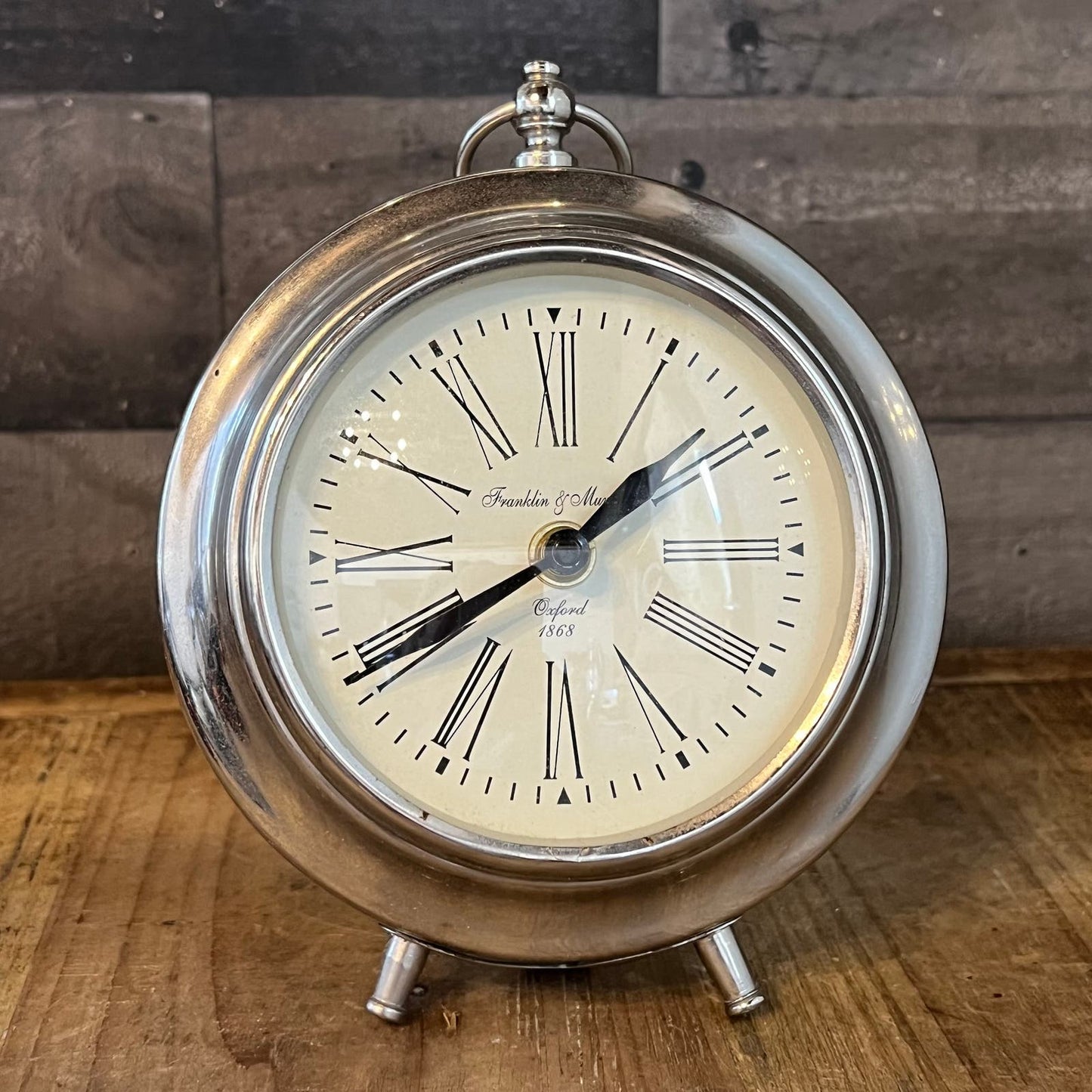 Franklin & Murphy Analog Silver Tone Mantle Clock - Table Clock - Shelf Clock
