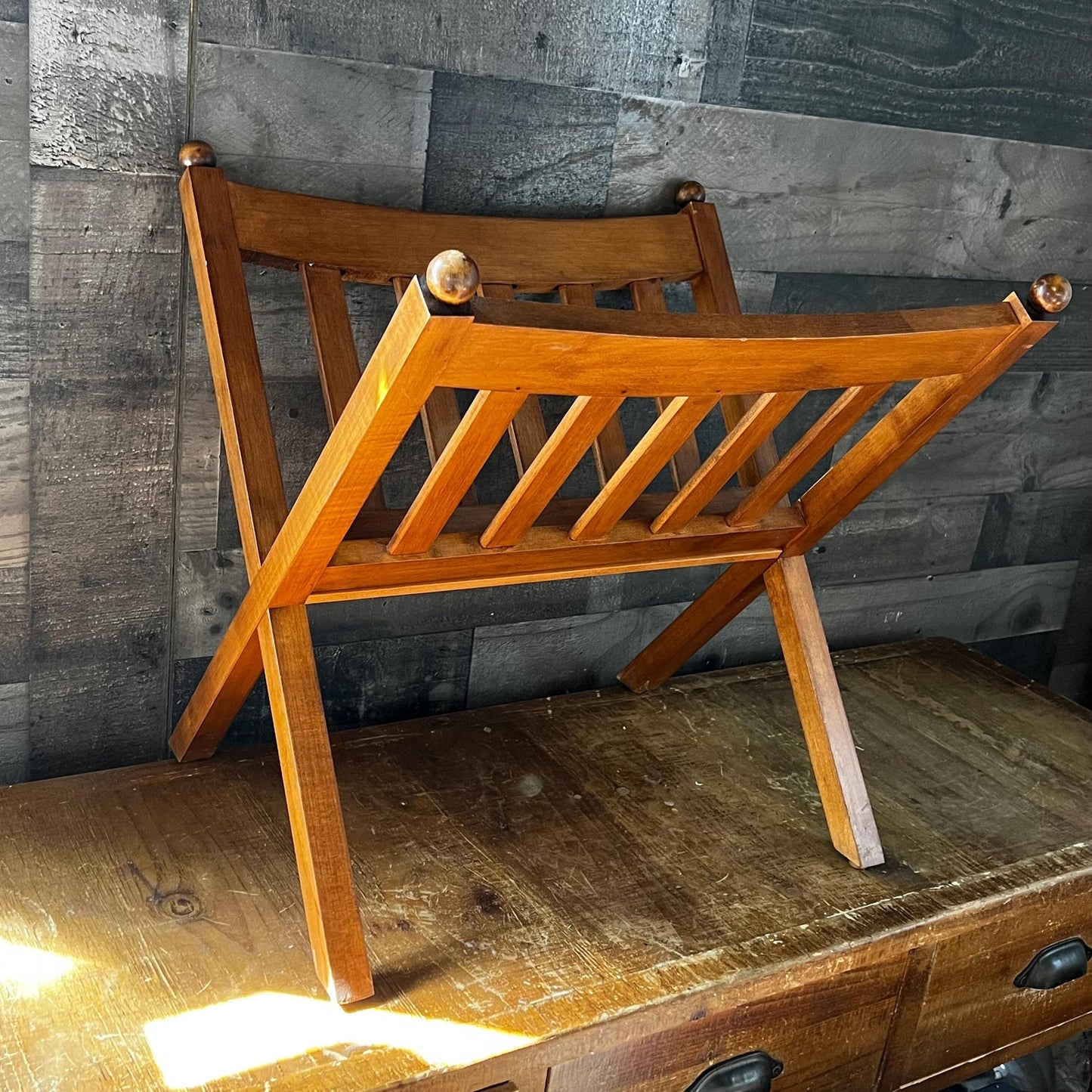 Vintage Ethan Allen Wooden Slat Magazine Rack - Blanket Holder - Book Holder - Towel Holder