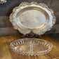 Vintage Poole Lancaster Rose 439 Silverplated Oval Tray with Floral Accent and Crystal Divided Insert